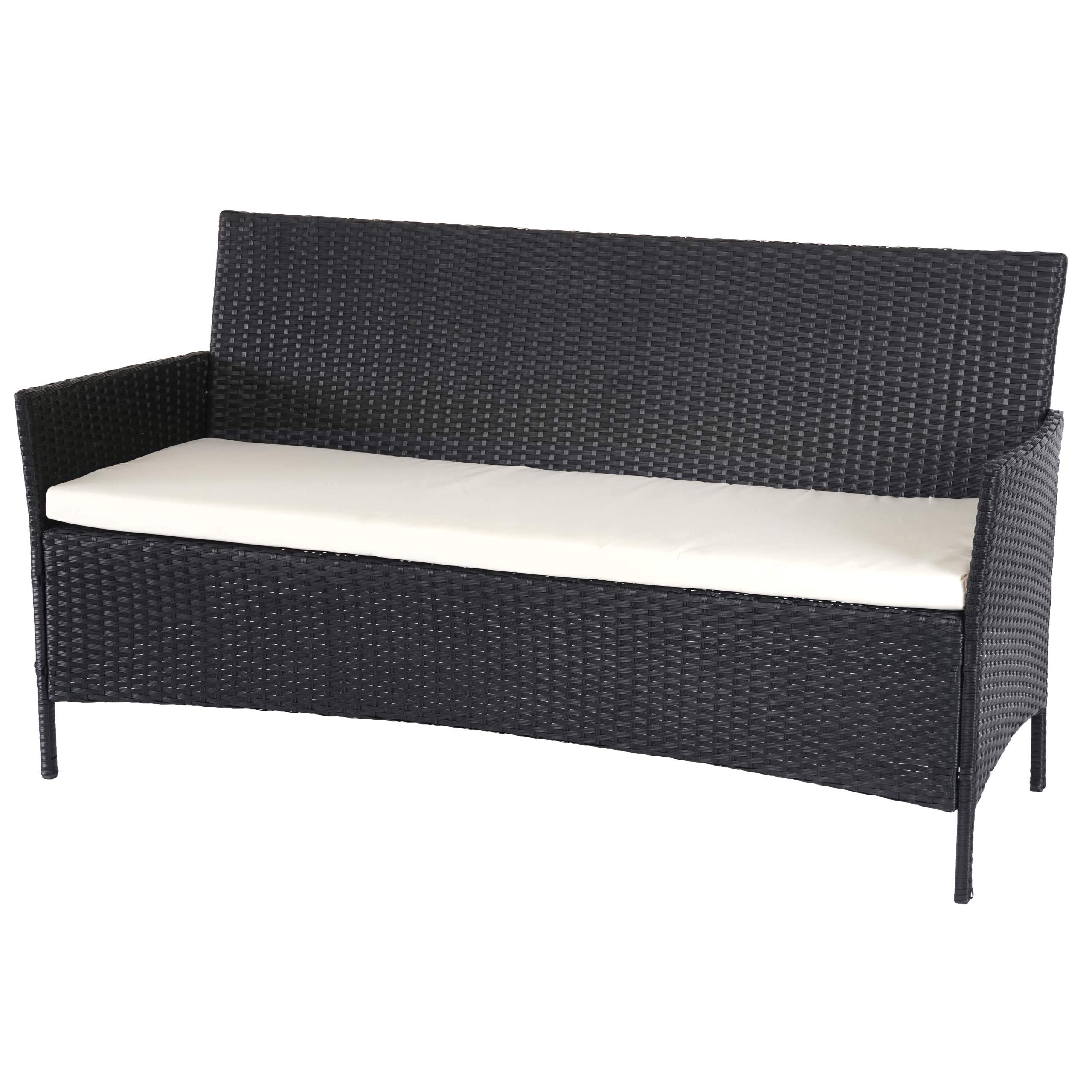Mendler Divano sofa esterno giardino 3 posti Halden 154cm polyrattan antracite con cuscino avorio