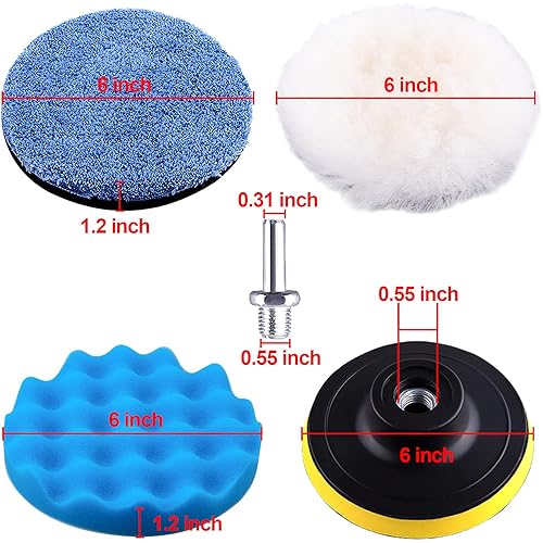 Miniatura 9 de SIQUK 13 almohadillas de pulido de 7 pulgadas, kit de almohadillas de pulido de cera de espuma, almohadillas pulidoras de coche, accesorio para