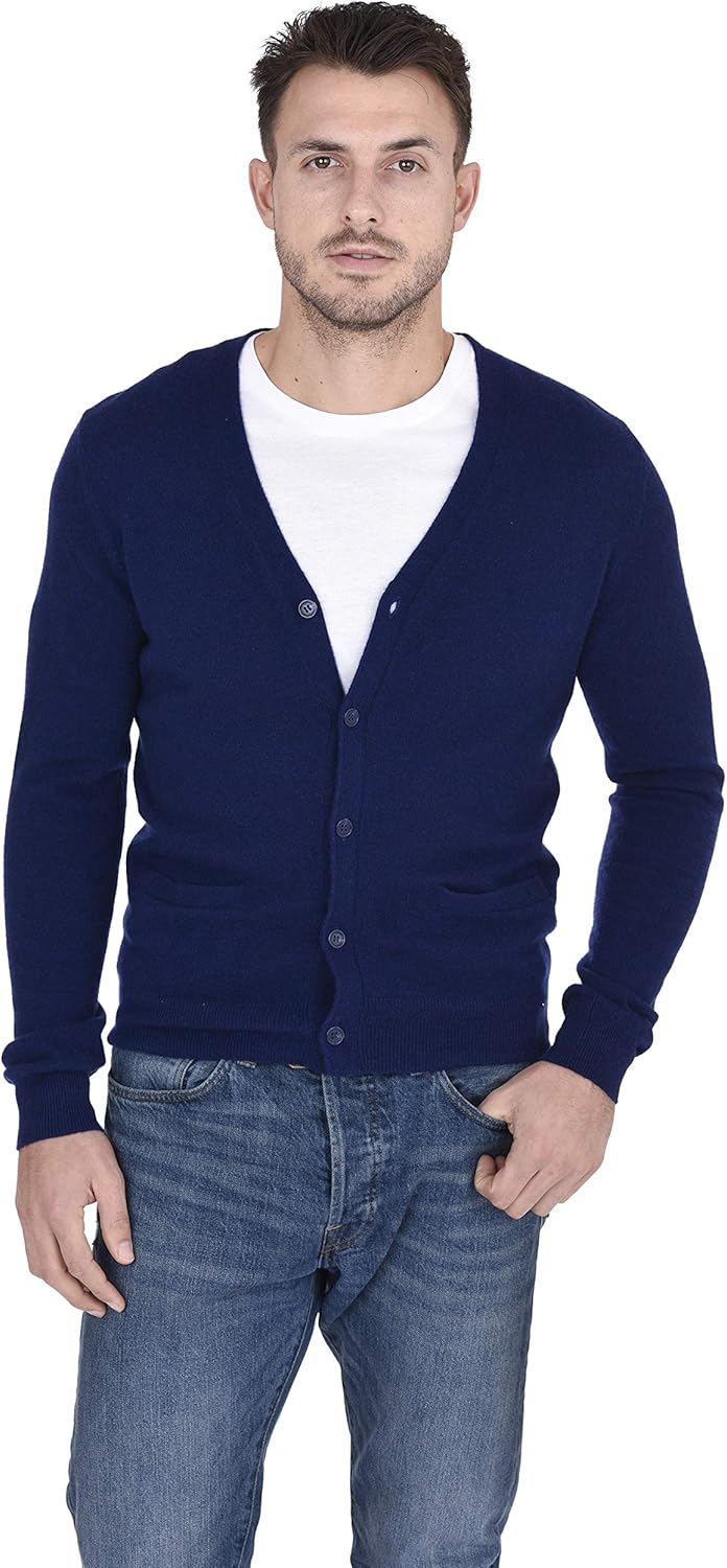 Cashmeren Men's Button Down Cardigan 100% Pure Cashmere Classic Knit V-Neck Sweater