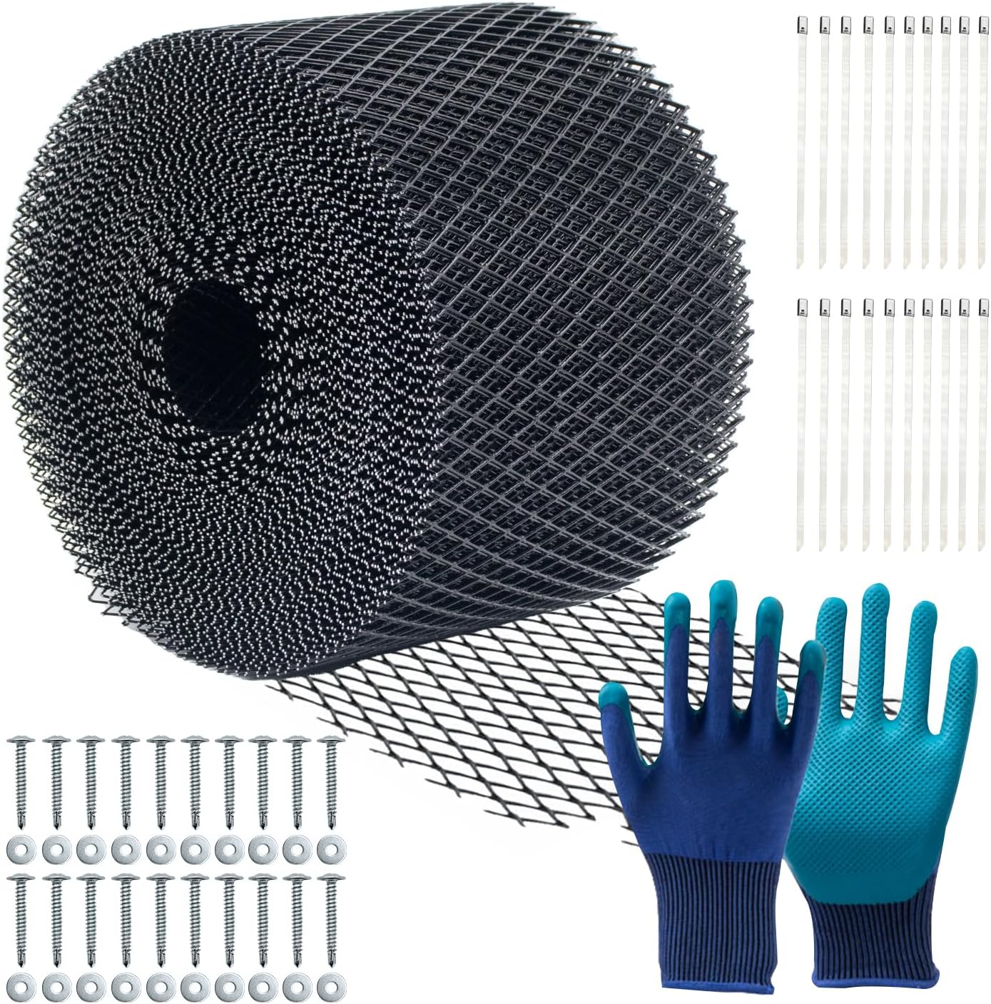 5 Inchx100 Feet Gutter Guard Mesh Roll,Leaf Filter Gutter Protection Roll,Gutter Cover Screen DIY Protection,20‎ Fixed Cable with 20 Self-Tapping Screws and Protective Gloves (Black 5inch X 100ft)