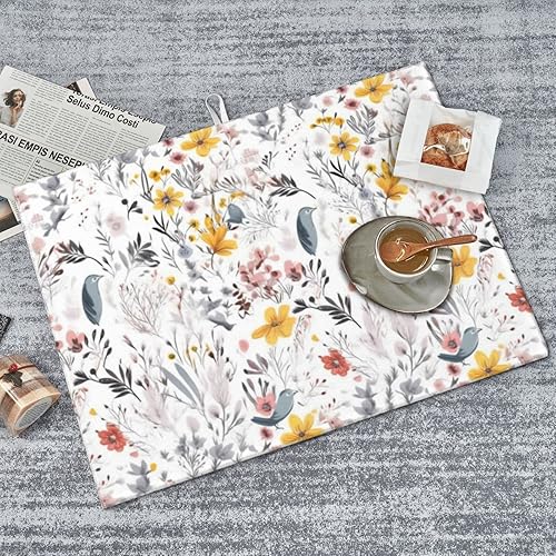 Miniatura 8 de Tapete de secado de platos de flores de pájaro para encimera de cocina, almohadilla de secado absorbente de cocina, reutilizable, lavable, protector