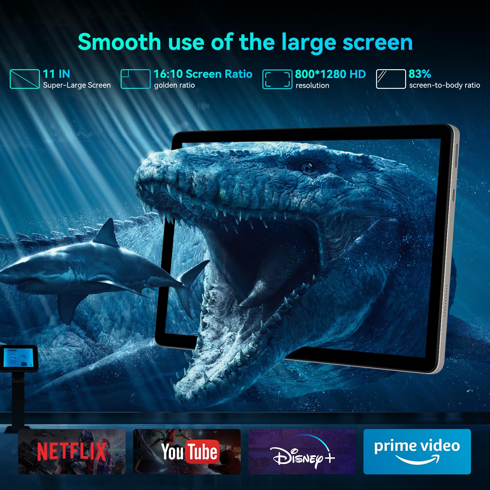 Tablet Android14 11 pollici 10 GB di RAM e 128 GB di ROM (TF 1TB espandibile) Processore octa-core 5MP+8MP Doppi altoparlanti Widevine L1+WiFi 6+Bluetooth 5.3 1280*800 HD Batteria 6800mAh (Grigio)