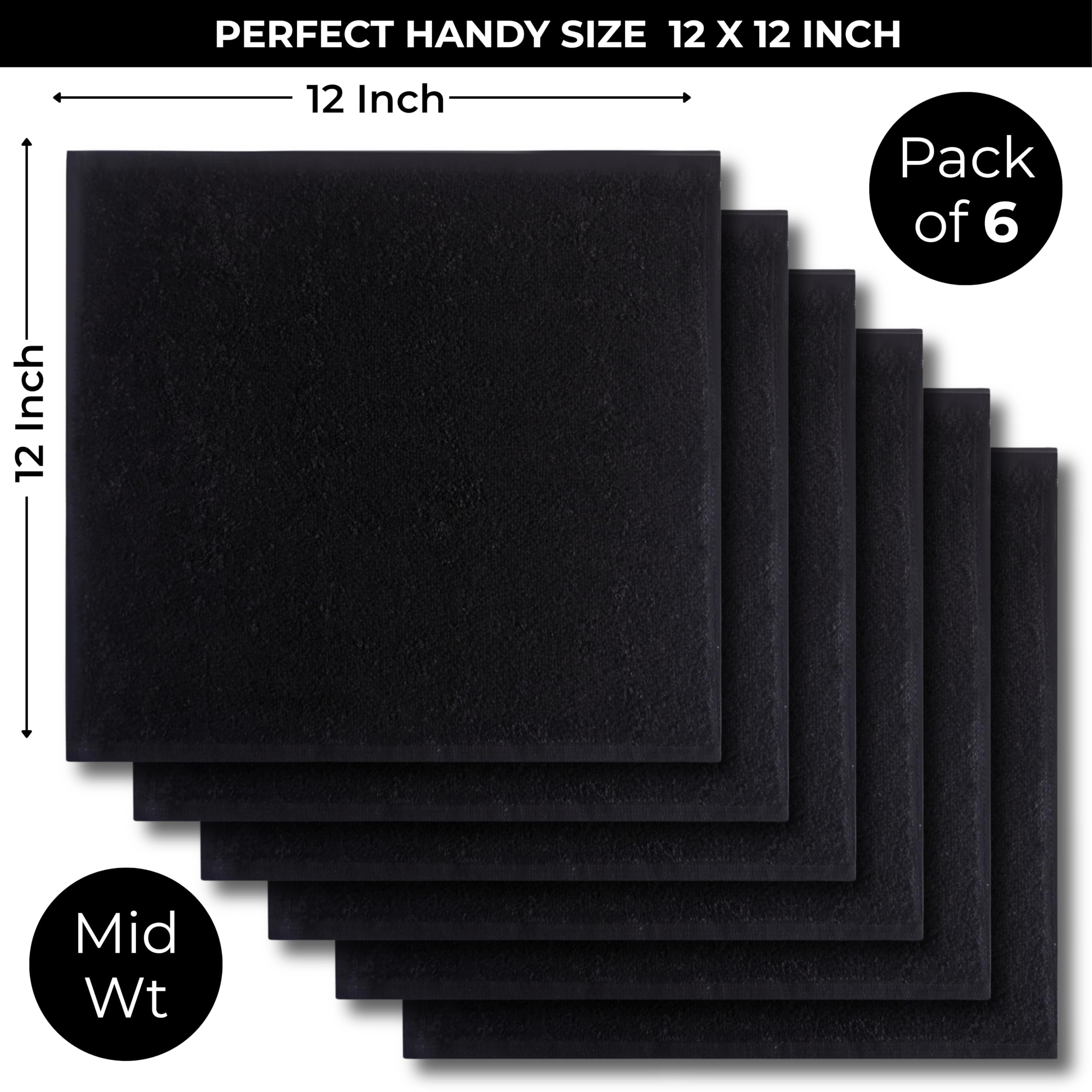 LIVINATI Black 100% Cotton Wash Cloths for Showering Body and Face - 12"X12" 6 Pack Washcloths - Small Terry Towel Bath Rags for Adults and Kids Bathroom - Soft Absorbent in use
