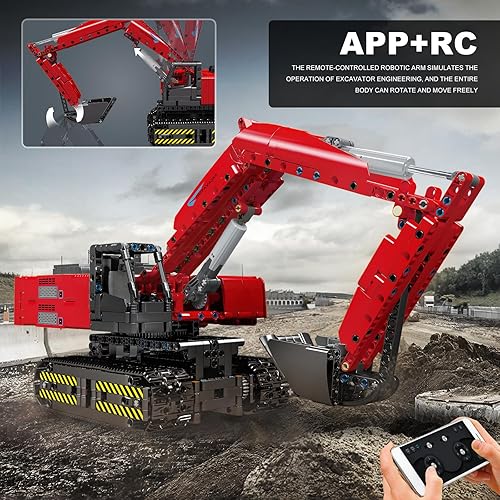 Miniatura 7 de Mould King 15062 Kit de construcción de excavadora de servicio pesado, modelo de construcción de excavadora de control RC APP para construir,