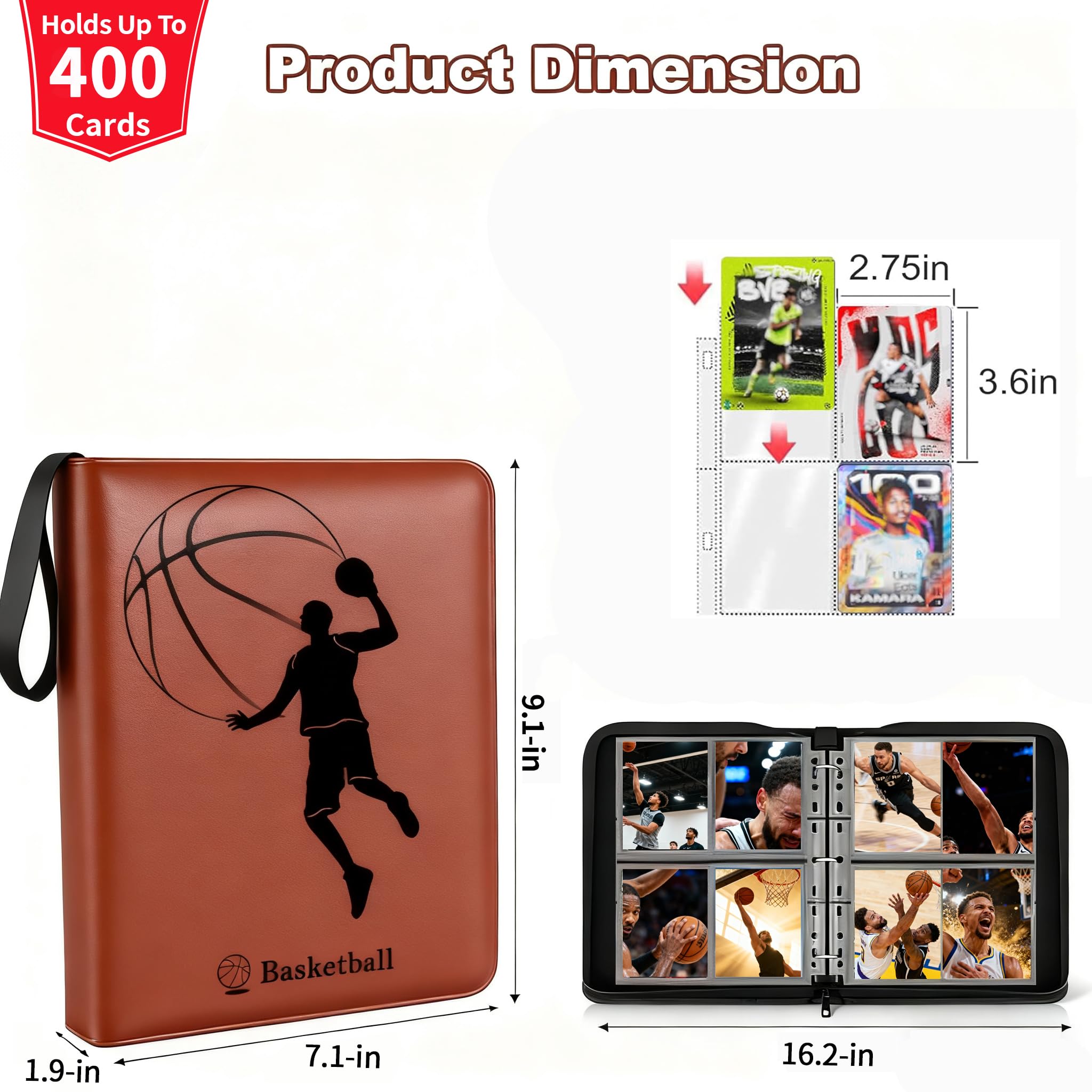 Raccoglitore per carte da basket Inspiration, organizer con illustrazione Dream to Pro, 50 maniche rimovibili per collezionisti adulti, album sportivo 2025 stile