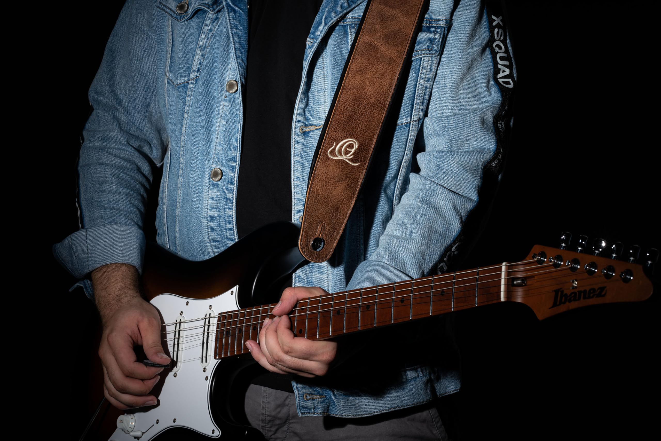 Ortega Guitars Gitarrengurt Länge Verstellbar - Akustik Gitarre / Bass, E-Gitarre, E-Bass - Classic Series - Echtleder, Vintage Cognac (OSCL-7)
