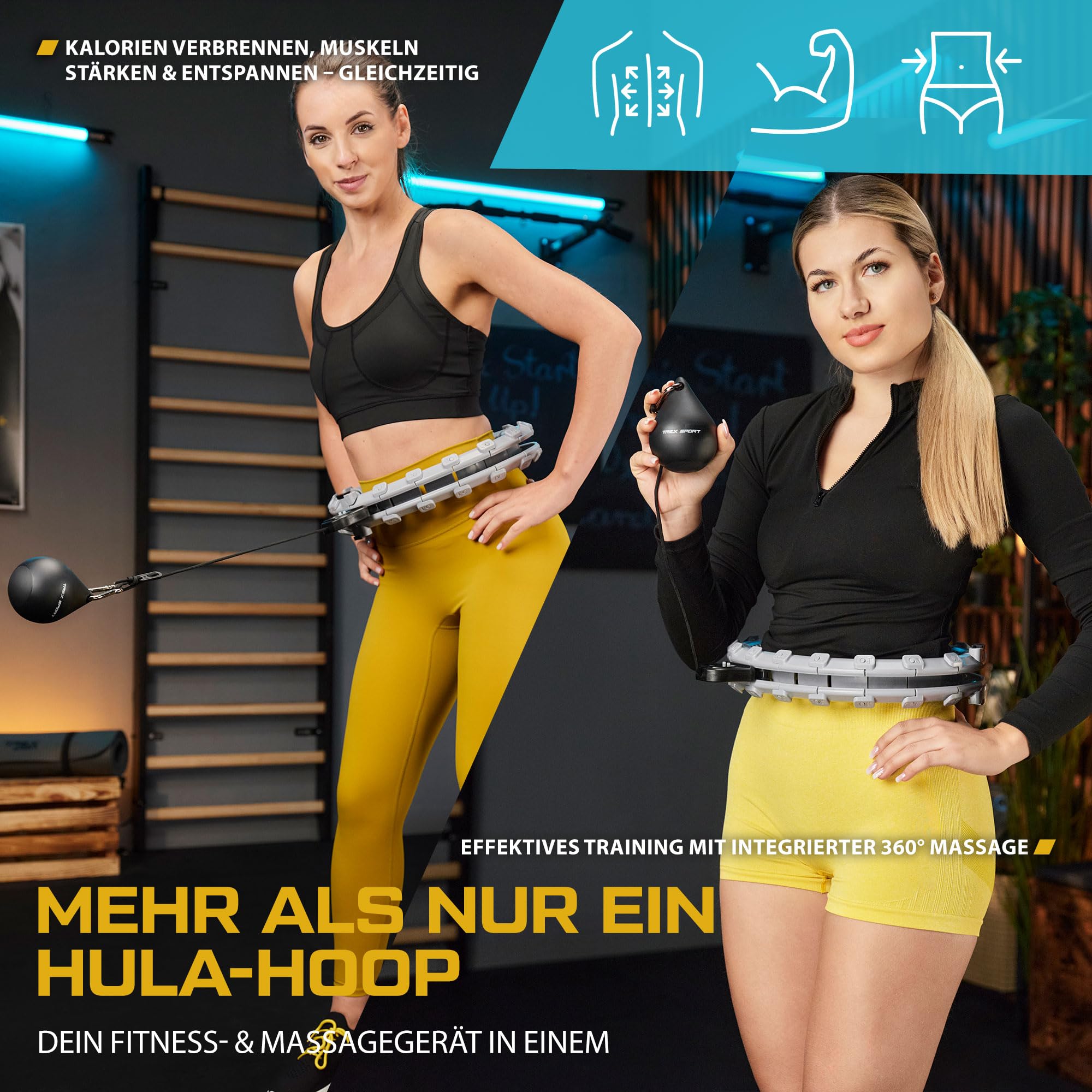 TREX SPORT Smart Hula Hoop Reifen Erwachsene mit Zähler und Gewicht Kugel TX-020CHH | LCD Display, 24 Segmente verstellbar, Massage mit Noppen