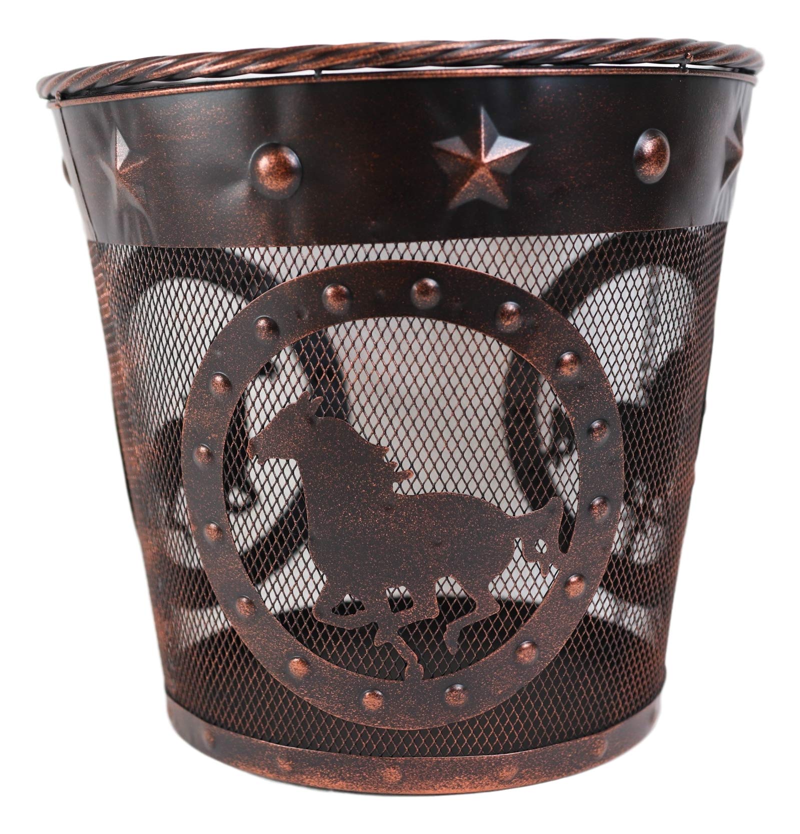 Ebros Rustic Western Galloping Horses with Raised Studs Stars and Braided Metal Rope Trim Wire Waste Basket Bin