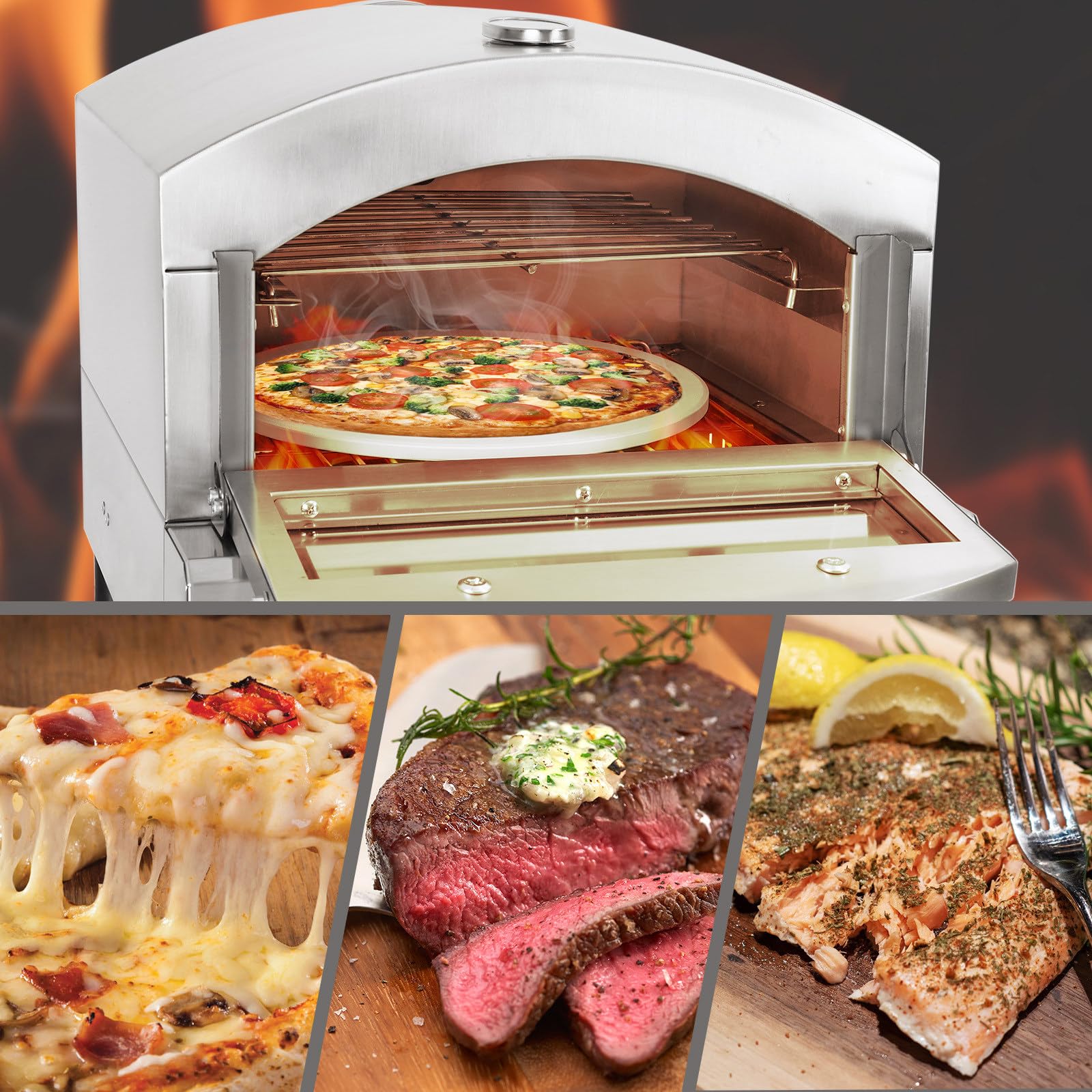 Forno Elettrico per Pizza da 14 Pollici, Forno Tostapane Commerciale A Doppio Cassetto per Pizza, Pizzaiolo in Acciaio Inossidabile con Pietra per Pizza E Guanti Antiscottatura