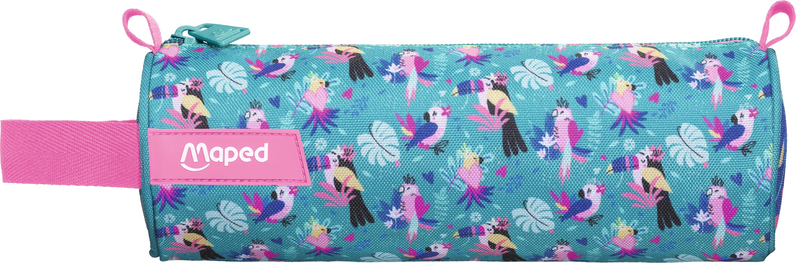 Maped Trousse Scolaire Tropical Tissu Zip Haute Résistance Ronde 22,5 x 7,5cm