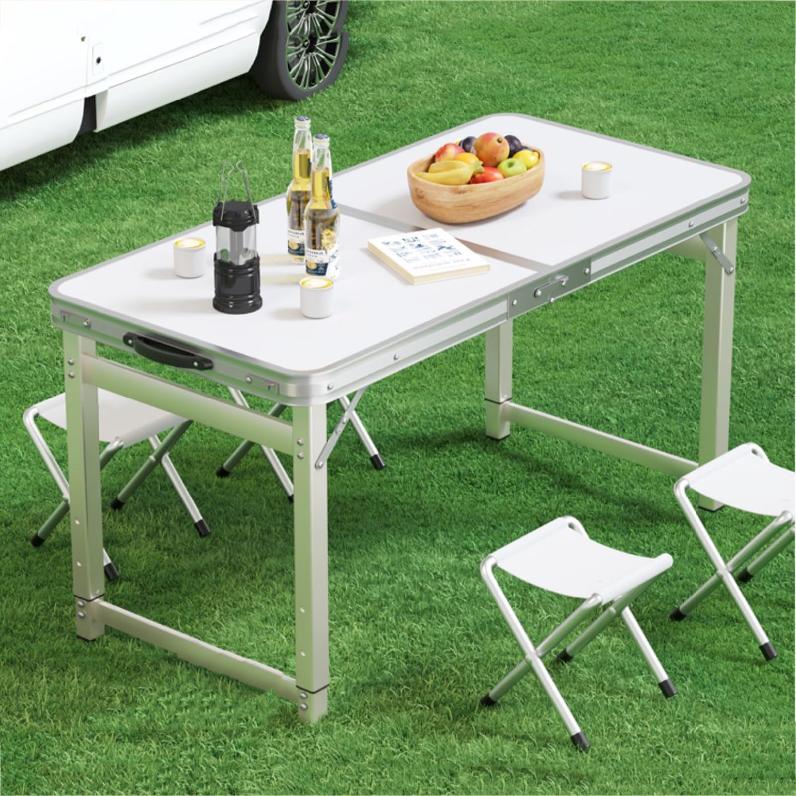Wysuwany składany stół do jadalni, lekki aluminiowy stół piknikowy do użytku na zewnątrz, regulowana wysokość, przenośny stół kempingowy na plażę, do kuchni i patio