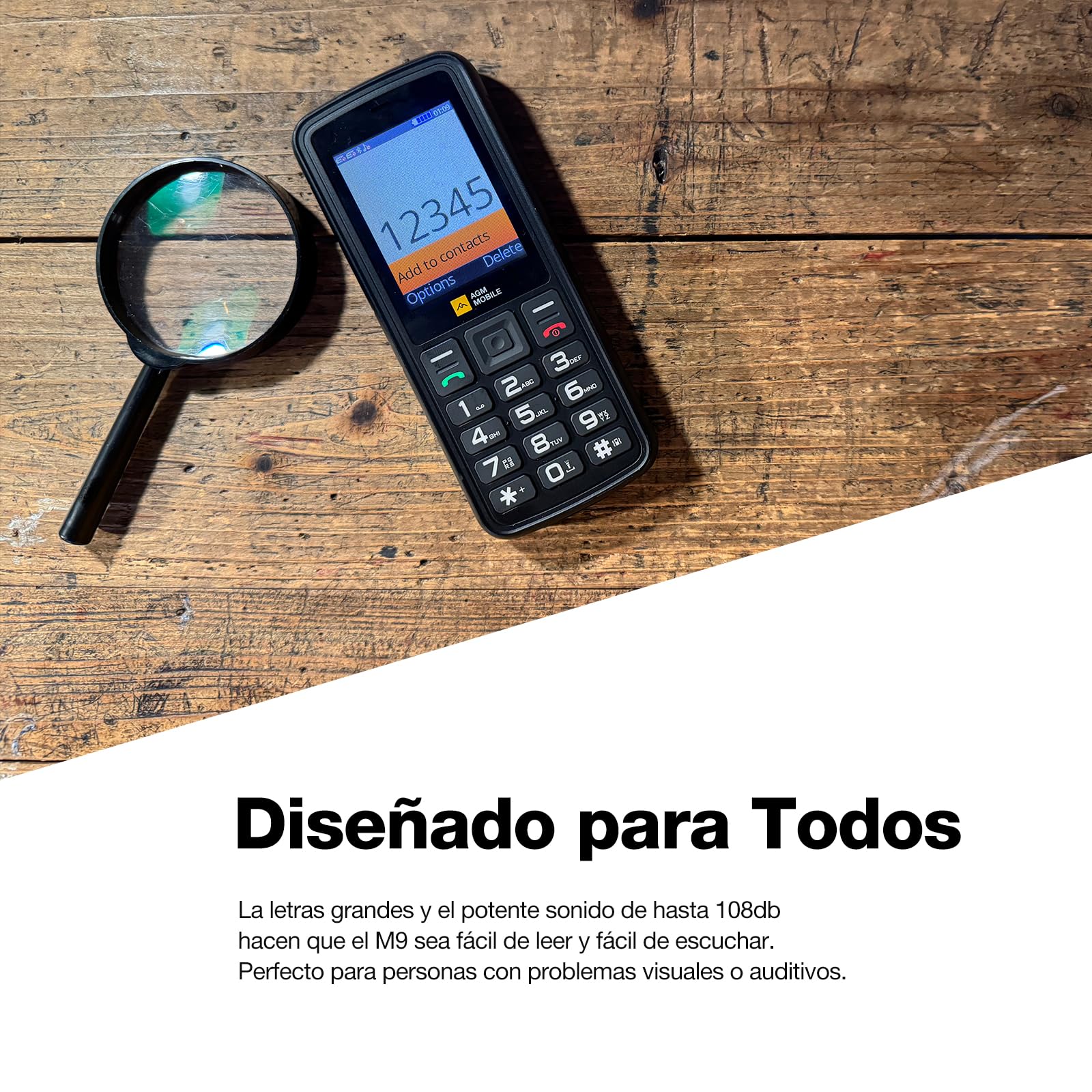 AGM M9 Teléfono móvil sin contrato, pantalla a color de 2,4 pulgadas, robusto, batería de 1000 mAh, (IP68), resistente a golpes, teclas de construcción, linterna, Dual SIM, teléfono con teclas – Negro