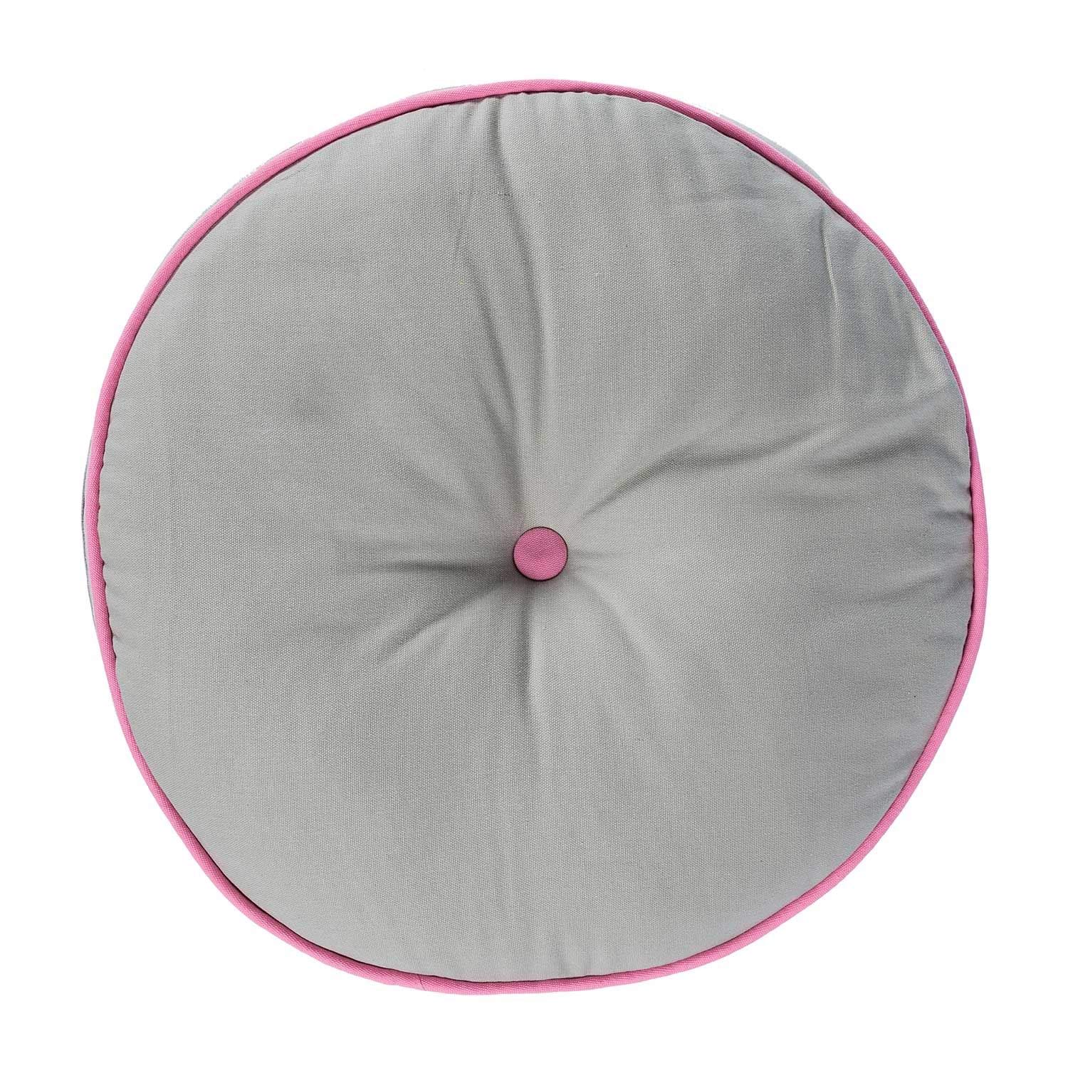 Homescapes Grey & Pink Grey And Pink Round Floor Cushion Large Decorative Circular Children’s & Garden Seat Pad, Pre-Filled 100% Cotton Indoor And Outdoor Cushion, 43Cm