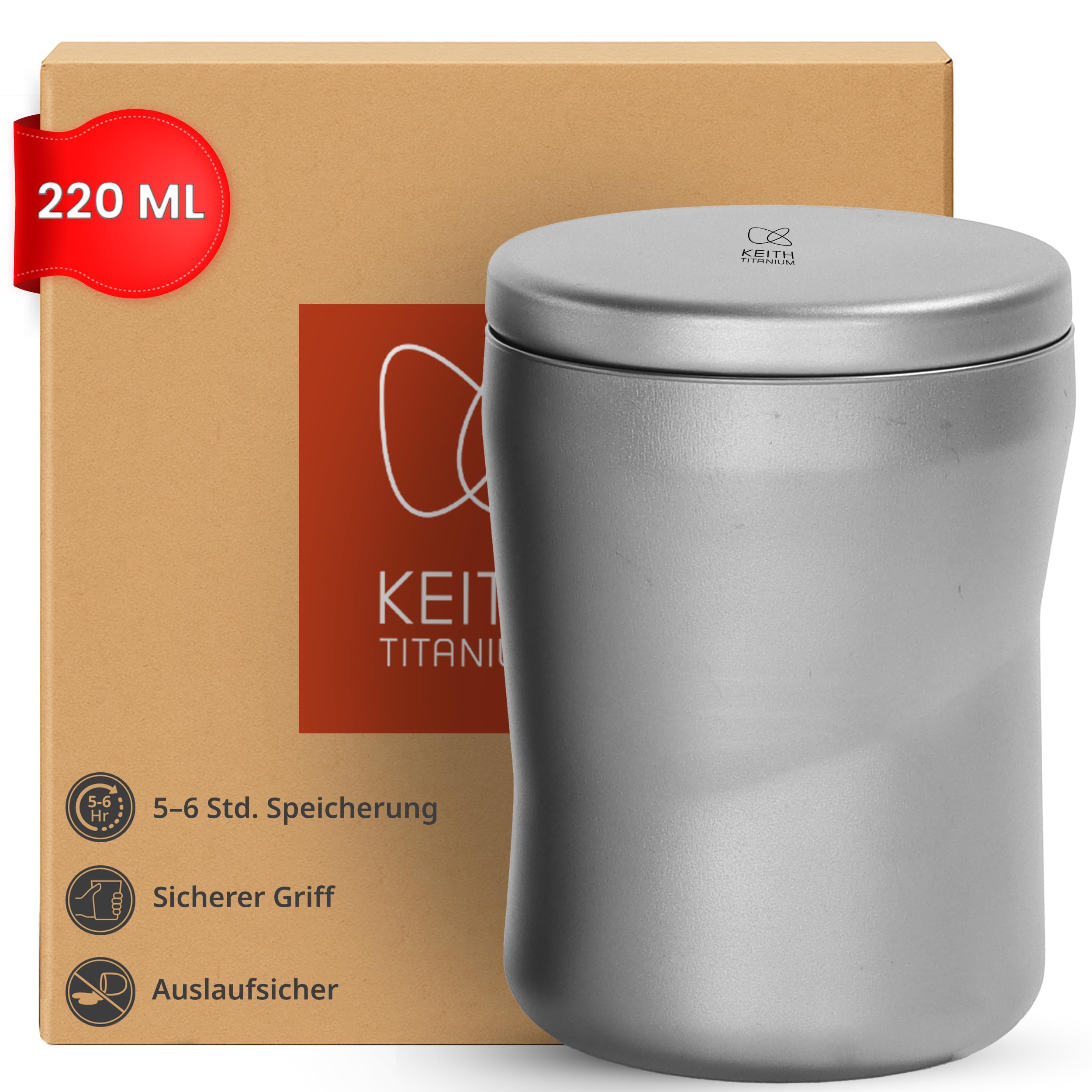 Keith Galaxy Doppelwand-Titanbecher - Isolierter Reise-Kaffeebecher mit Deckel | Wärmeisolierung für heiße und kalte Getränke | bester Reisebecher für Büro und Außeneinsatz | Wespengröße 220ml