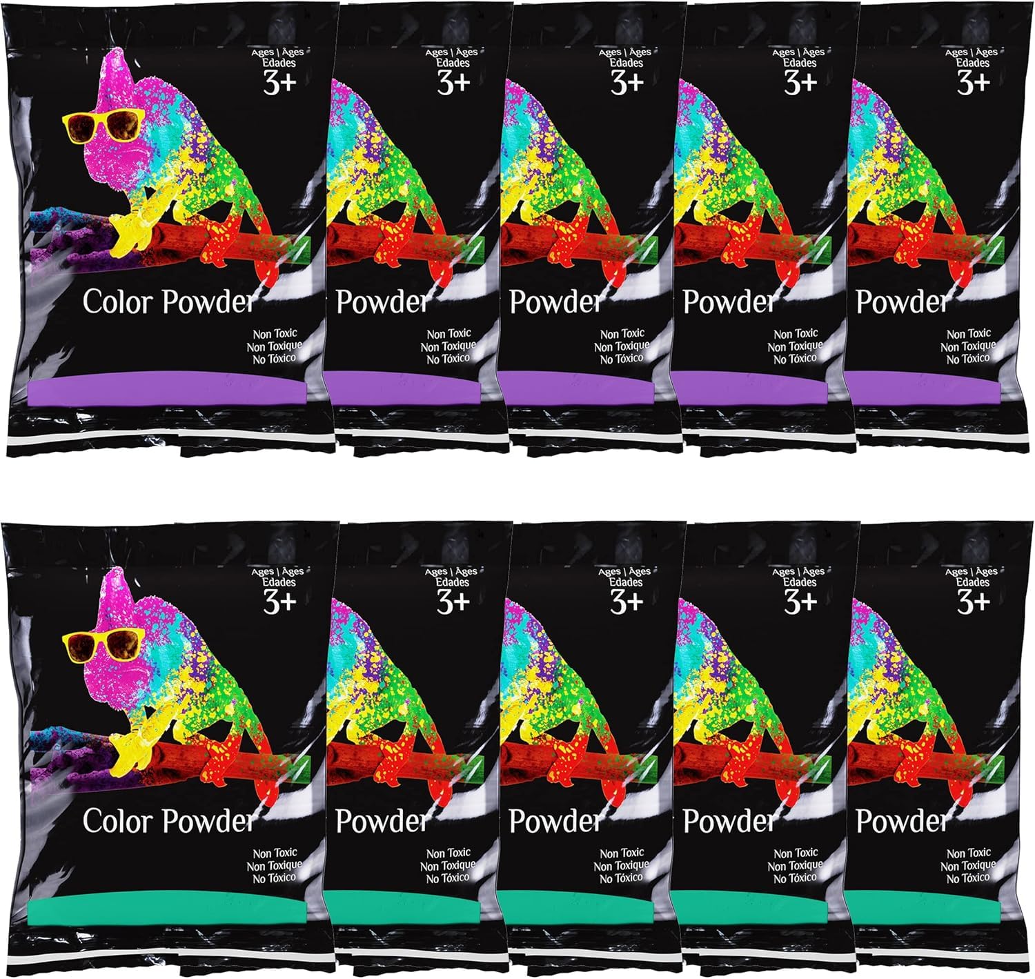 Chameleon Colors Purple & Teal Gender Reveal Powder Bags - 70g Bags - 10 Pack - 5 Purple & 5 Teal - Perfect for Parties - Vibrant Powder for Baby Boy or Girl Gender Reveal - Easy Cleanup - Non-Toxic