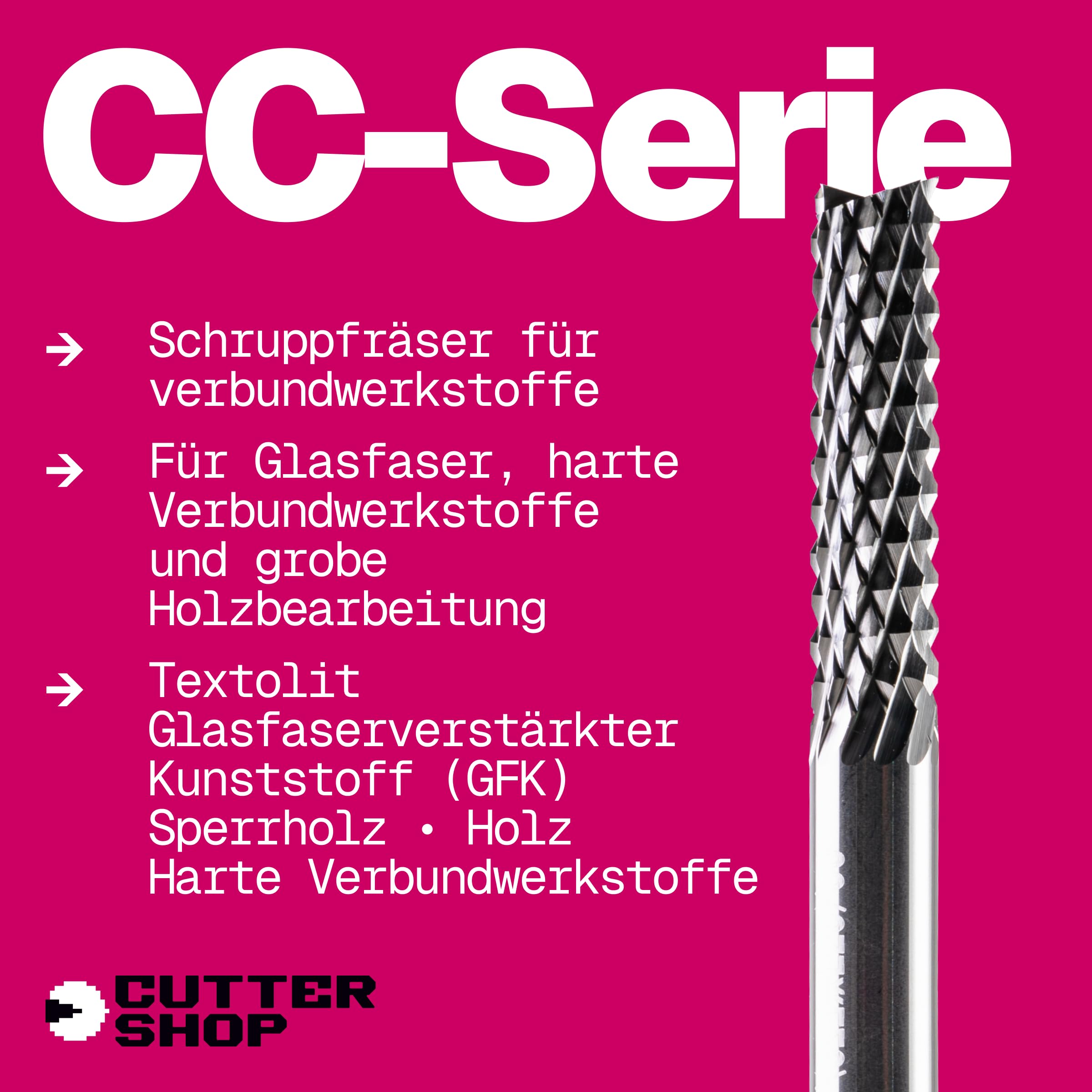 CNC Schruppfräser für harte Verbundwerkstoffe – Hartmetall, mehrschneidig, ausrissarm | CC-Serie – D3.175x3.175xL22/50