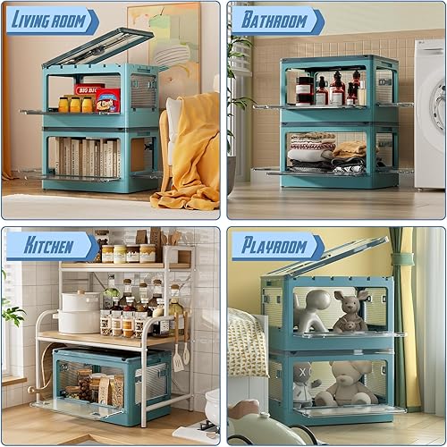 Miniatura 6 de ocharzy Contenedores de almacenamiento apilables, organizadores y almacenamiento de armario, contenedores de almacenamiento plegables de 7.2 galones