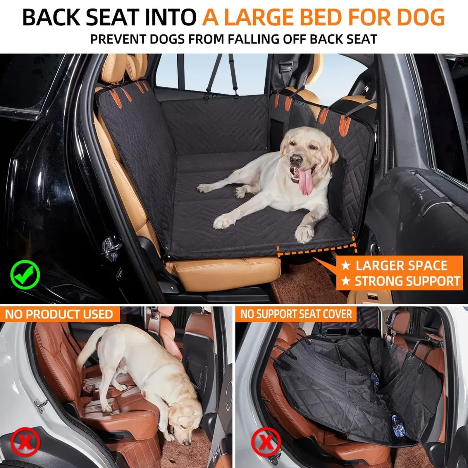 Funda Coche Perro Base Rigida, Protector Asiento Coche Perro Asiento Trasero Resistente Y Impermeable con Ventana De Malla Visible, Bolsillo Adecuado para Mayoría De Coches,Negro