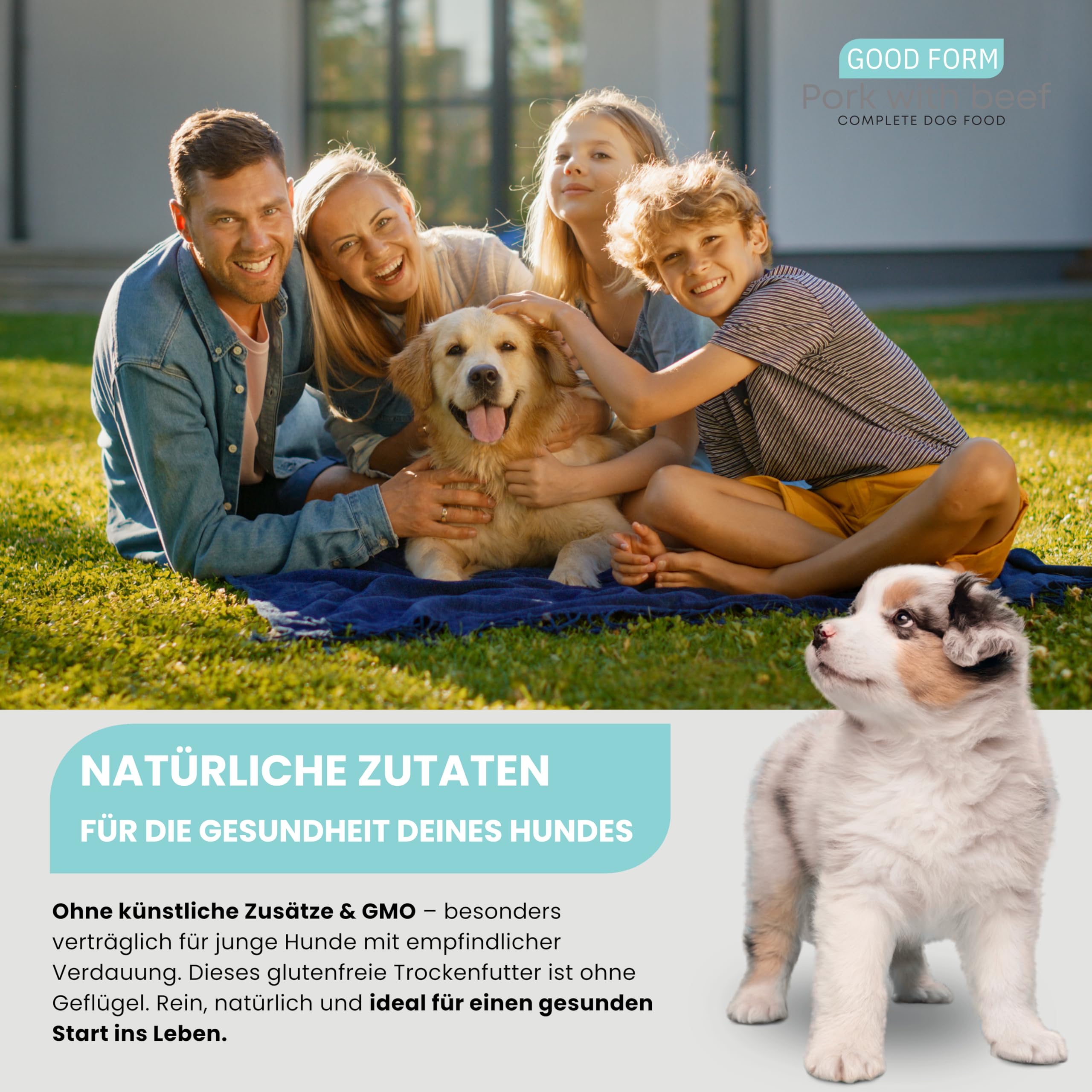 JOHN DOG Hundefutter für Welpen Aller Rassen - Good Form Schwein mit Rind -Trockenfutter für Hunde - Getreidefreies Welpenfutter 12kg