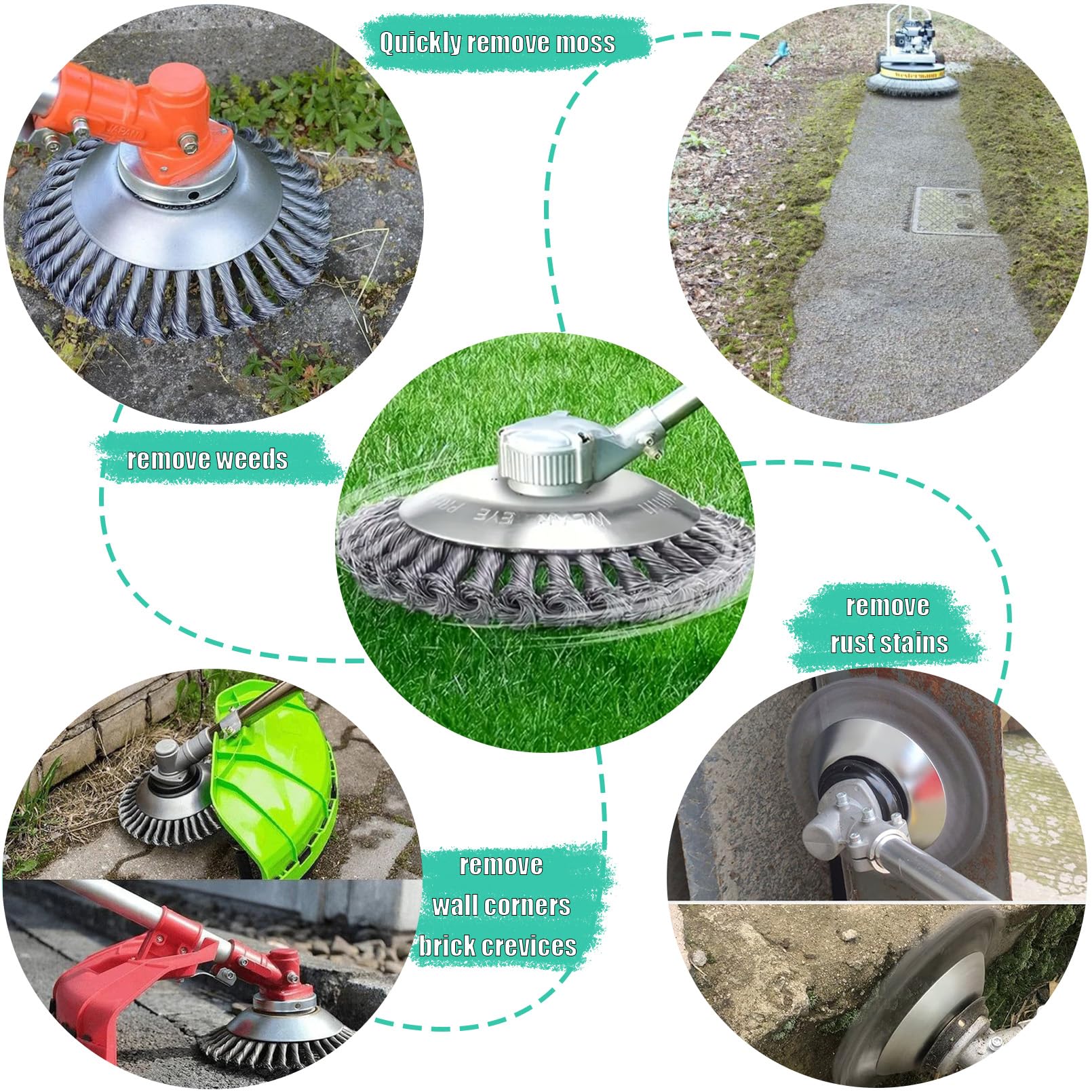 Cabezal cortador de alambre de acero irrompible de 10 pulgadas, rueda resistente para malas hierbas para grietas de entrada, aceras, pavimentos y grandes áreas, cepillo giratorio universal, se adapta