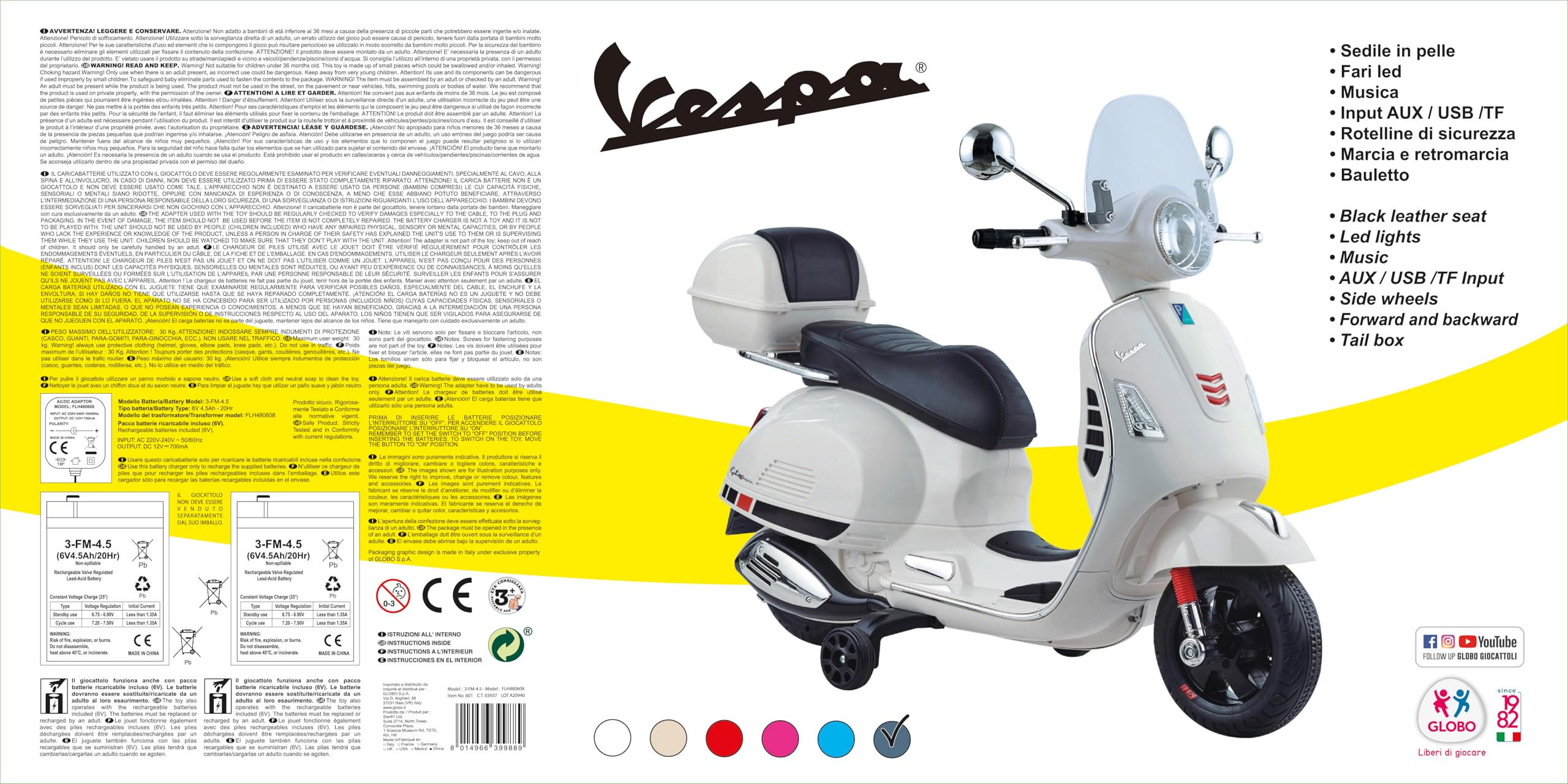 Vespa GTS Super Sport A Batteria 12V – Giocattolo Elettrico Per Bambini Colorato