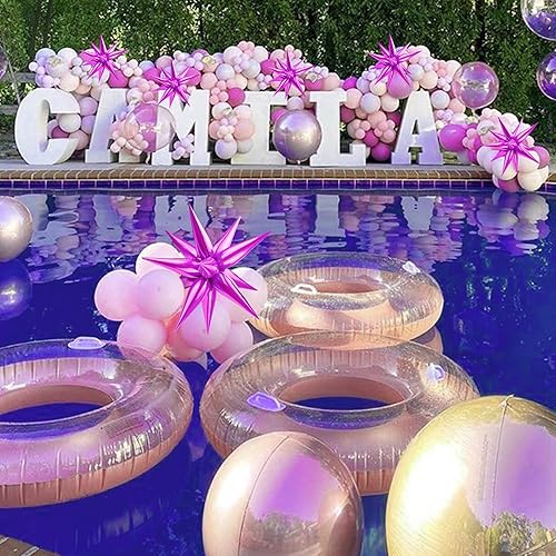 Miniatura 7 de Moukiween Globos de estrella de 12 puntos, 50 globos de papel de aluminio de explosión rosa intenso, globos de Mylar con cono de estrella para