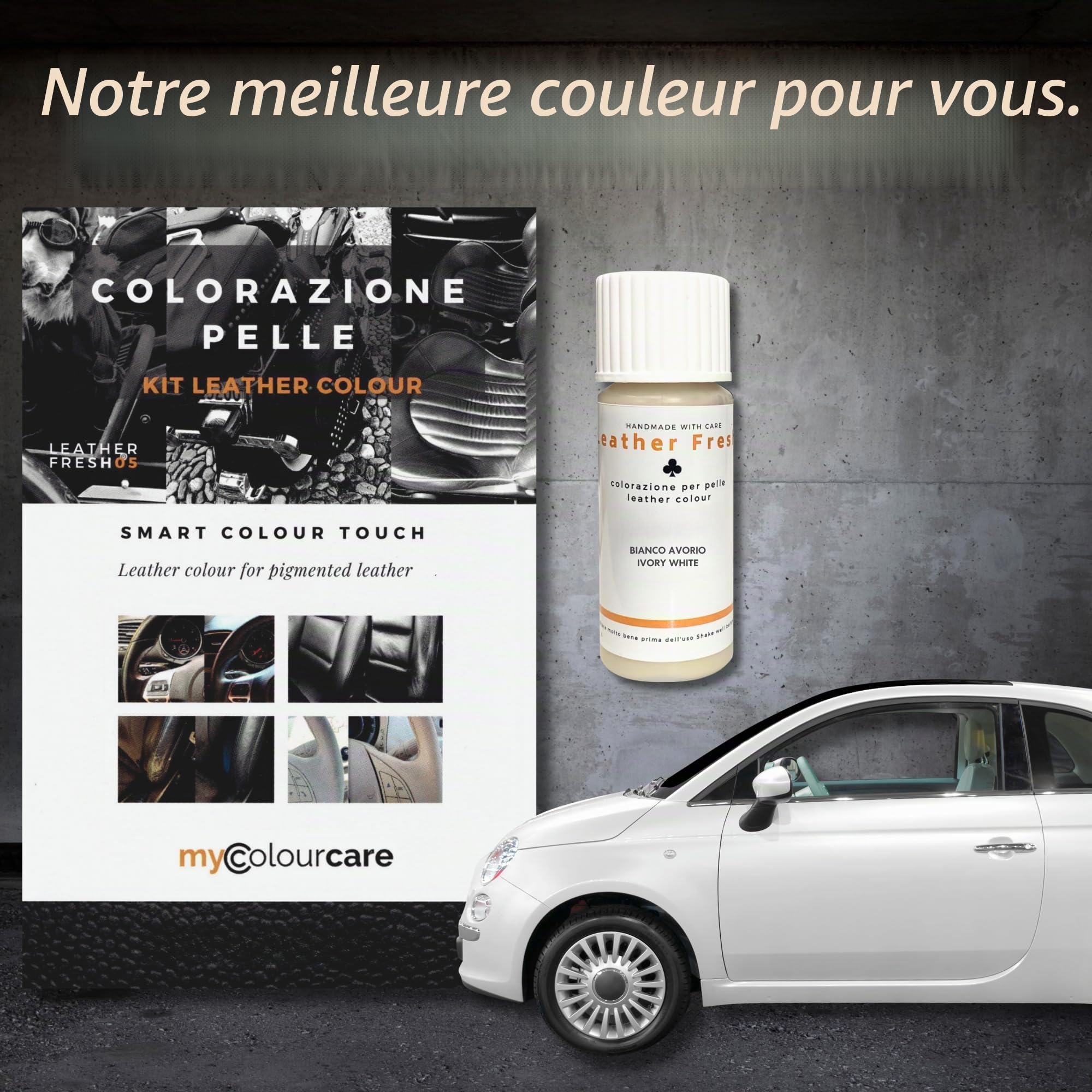 Kit de retouche pour volant en cuir et similicuir usé, alternative idéale au couvre-volant, permet de rétablir la couleur d’origine de votre volant, application simple, beige/ivoire opaque satiné