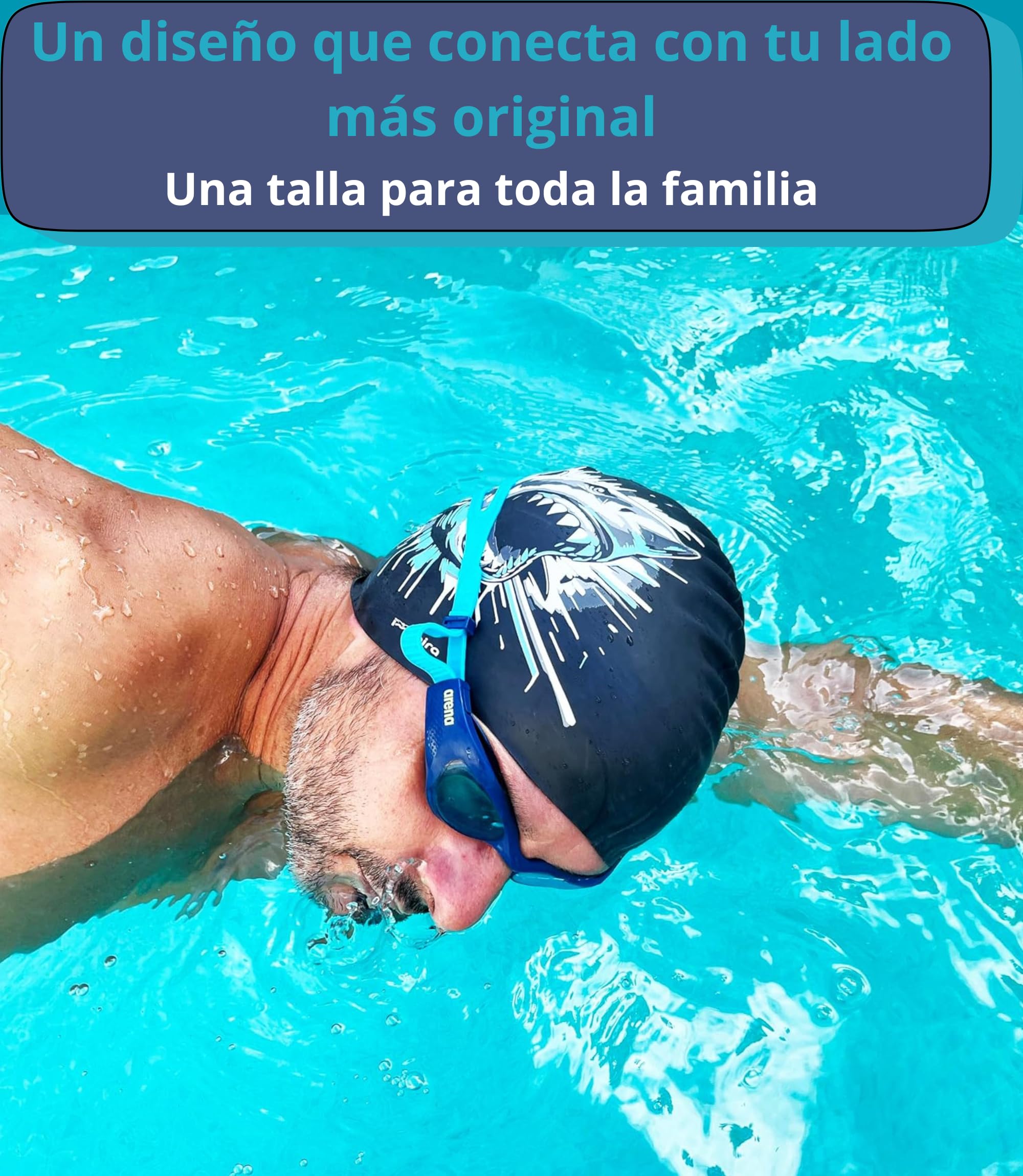 gorro natacion silicona adulto nino THE SHARK tiburon gorro piscina hombre divertido gorra natacion mujer original entrenamiento intensivo deporte acuatico aguas abiertas aquagym master clubes