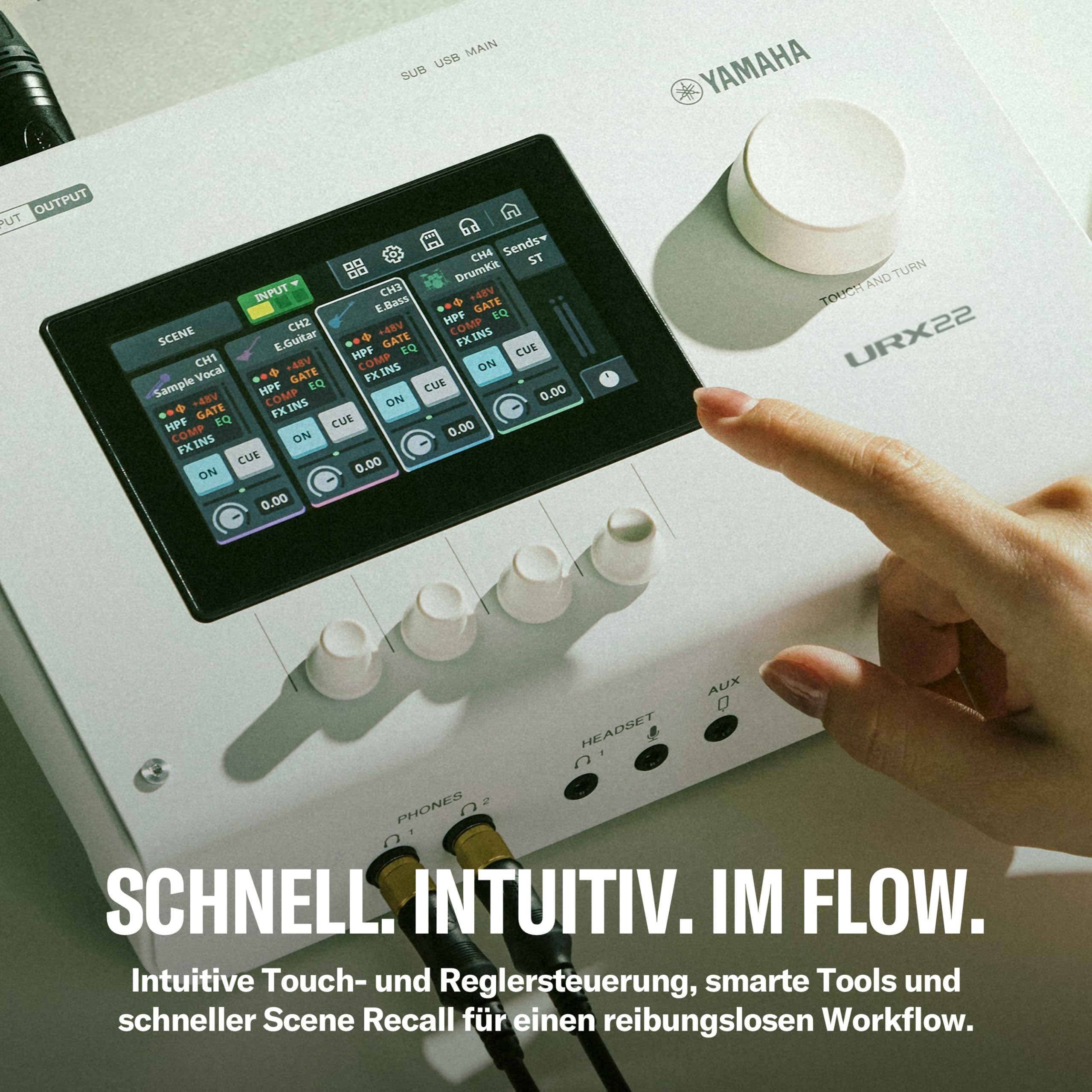 YAMAHA URX22 USB-C Audiointerface – Kompaktes 4-In/2-Out-Interface mit 32-Bit/192 kHz Audio, Touch-LCD-Steuerung, integriertem DSP-Mixing & Effekten für Kreative und Musiker – Schwarz