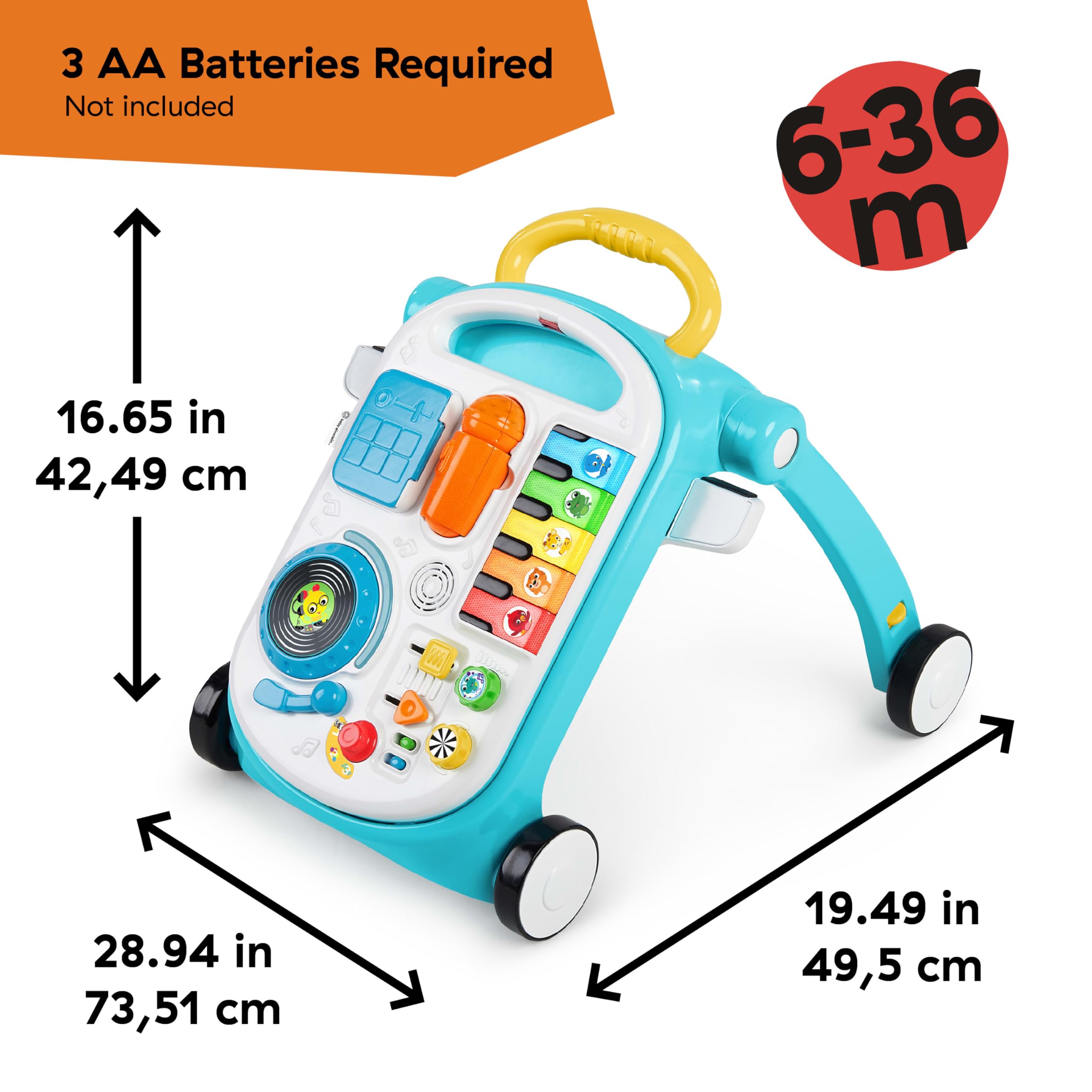 Baby Einstein, Trotteur et Table d’Activité 4 en 1 Jouet Musical Mix ‘N Roll, 100+ Sons, Découverte de la Musique, des Couleurs et Animaux, Apprentissage de la Marche, à partir de 6 mois