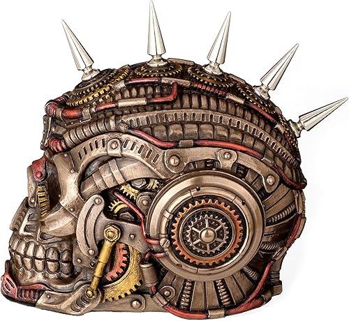 Miniatura 4 de Veronese Design 5 12 Steampunk Chrome Spiked Draugr Skull Escultura de resina Acabado Bronce Caja secreta de baratija