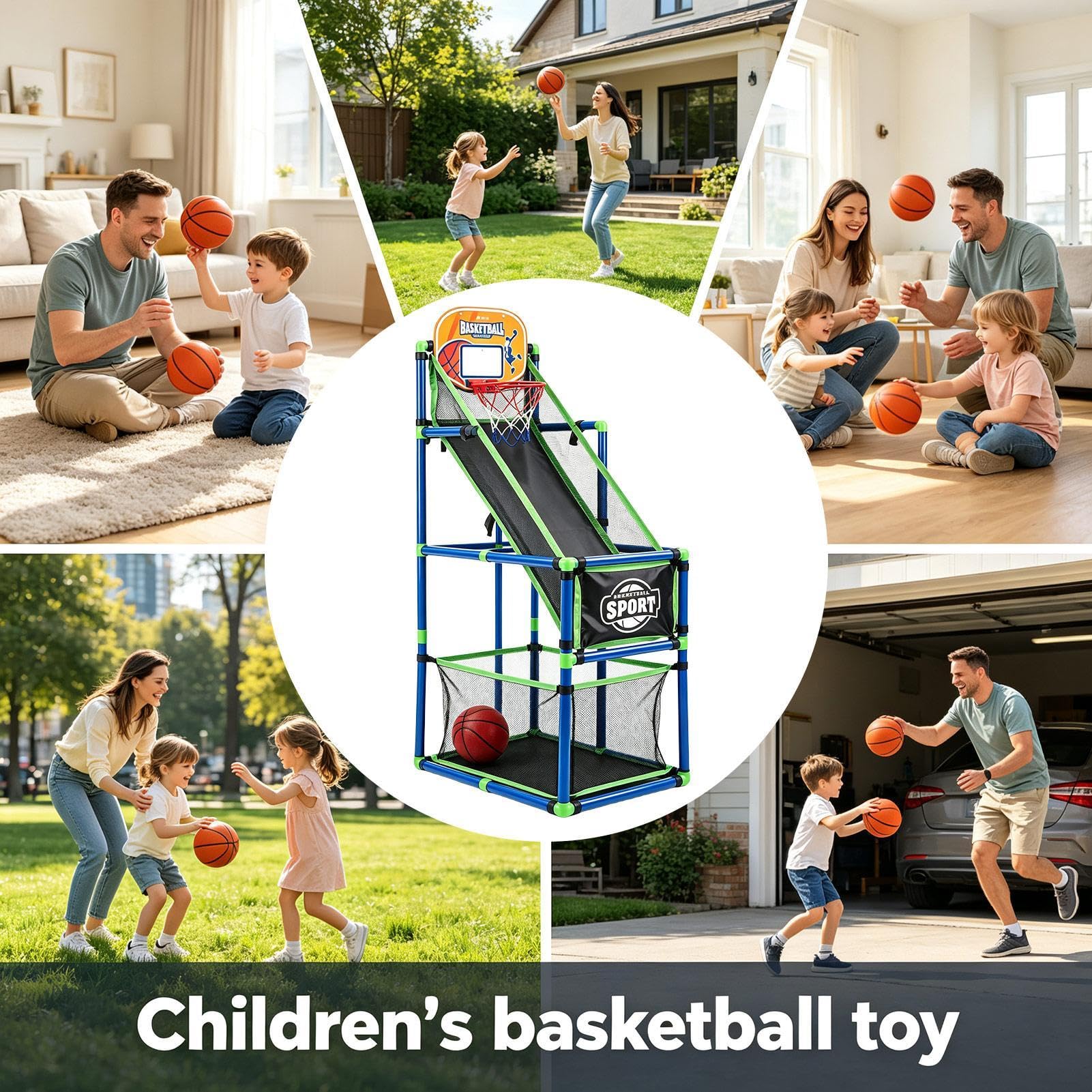 Juegos De Baloncesto para Niños Y Niñas con Pelota Y Aro Portátil De Altura