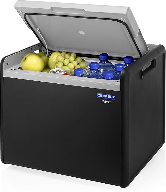 Campart Travel CB-8691BS Cool Box, Portable Fridge/Freezer, 41L, Thermoelectric & Compressor System, Adjustable Thermostat, 230V UK & 12V Plug, Fixed Lid