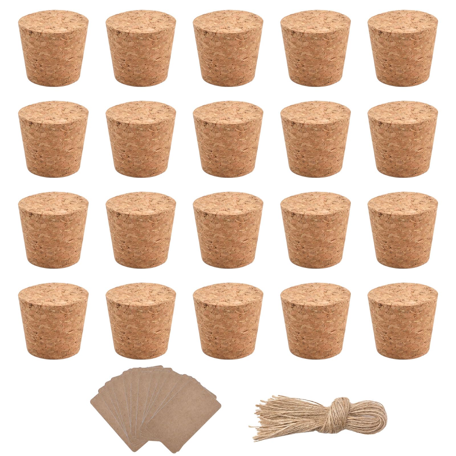 INCREWAY Natural Soft Wood Corks, 20PCS Tapered Cork Plugs Stoppers for Wine and Beer Bottles with Bottle Ornamental Hangtag and Twine — image 1