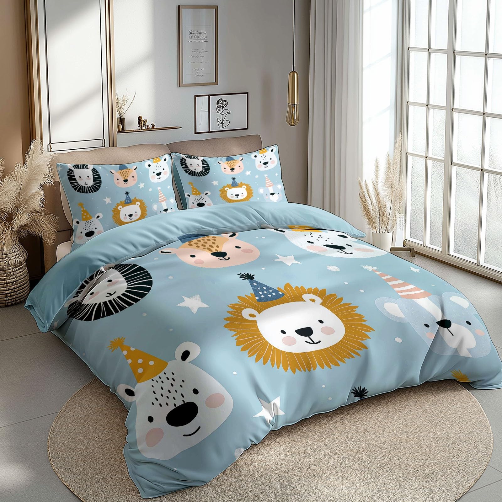 Copripiumino Matrimoniale 200 x 200 cm Animali Astratti Del Fumetto Set Copripiumino in Policotone, Reversibile Biancheria da Letto 3 Pezzi, Copripiumone con Cerniera e 2 Federe