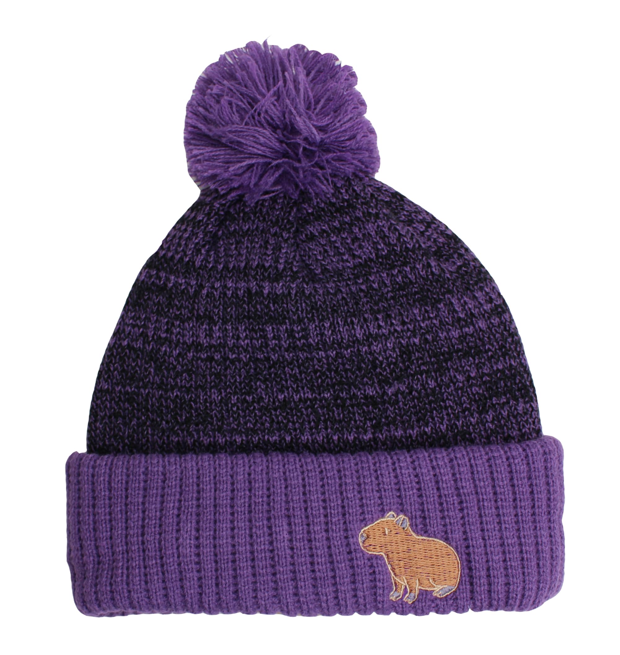TeddyT's Capybara Children's Chunky Knit Embroidered Bobble Hat (4-8 Years) (UK, Age, 4 Years, 8 Years, Purple)
