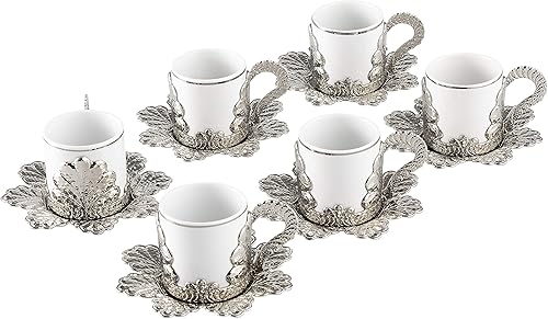 LaModaHome Juego de 6 tazas de café expreso con platillos, tazas de café griego turco árabe de porcelana para mujeres, hombres, adultos, invitados o