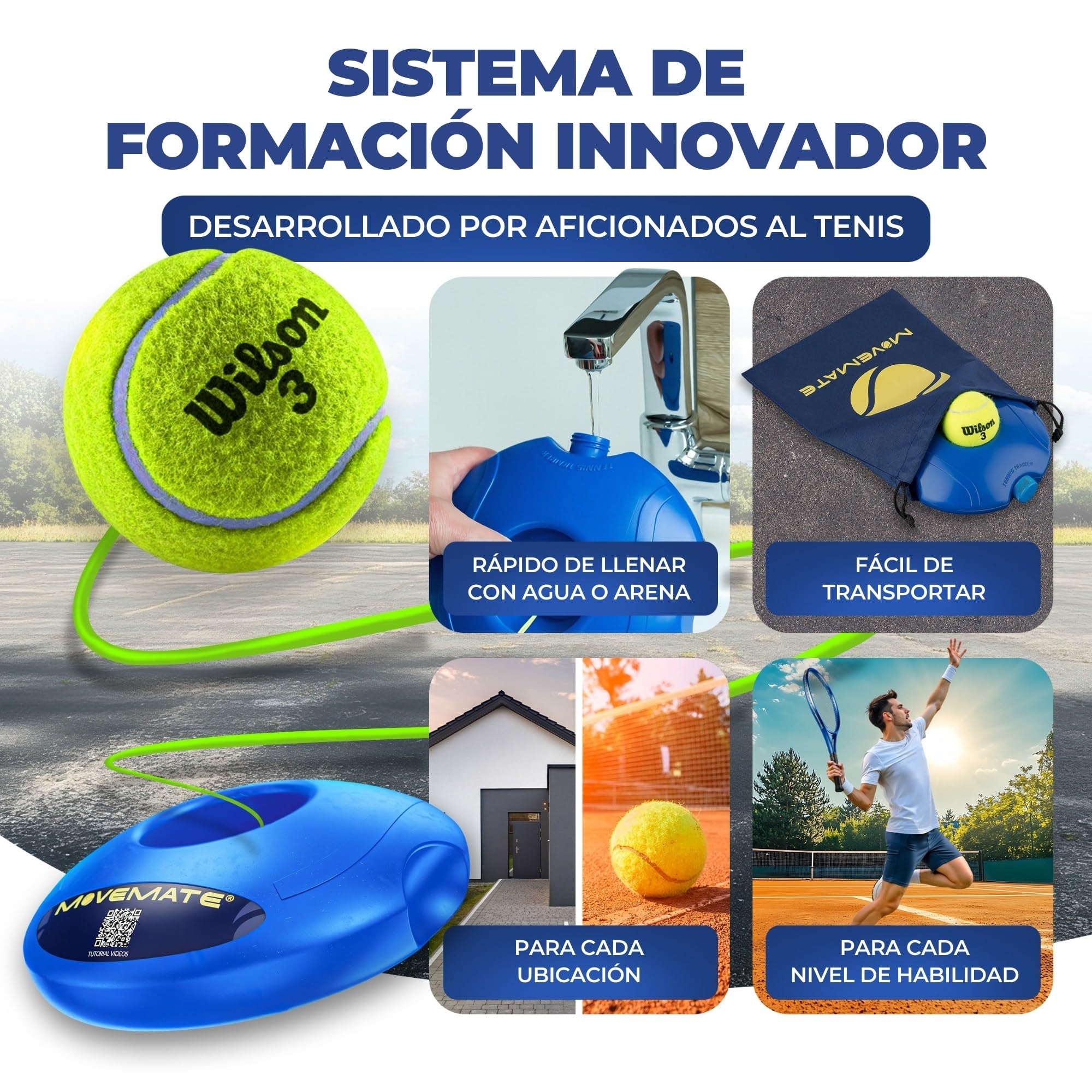 MOVEMATE Dispositivo de Entrenamiento de Pádel/Tenis con Pelota Wilson® | Equipamiento Deportivo para Exteriores