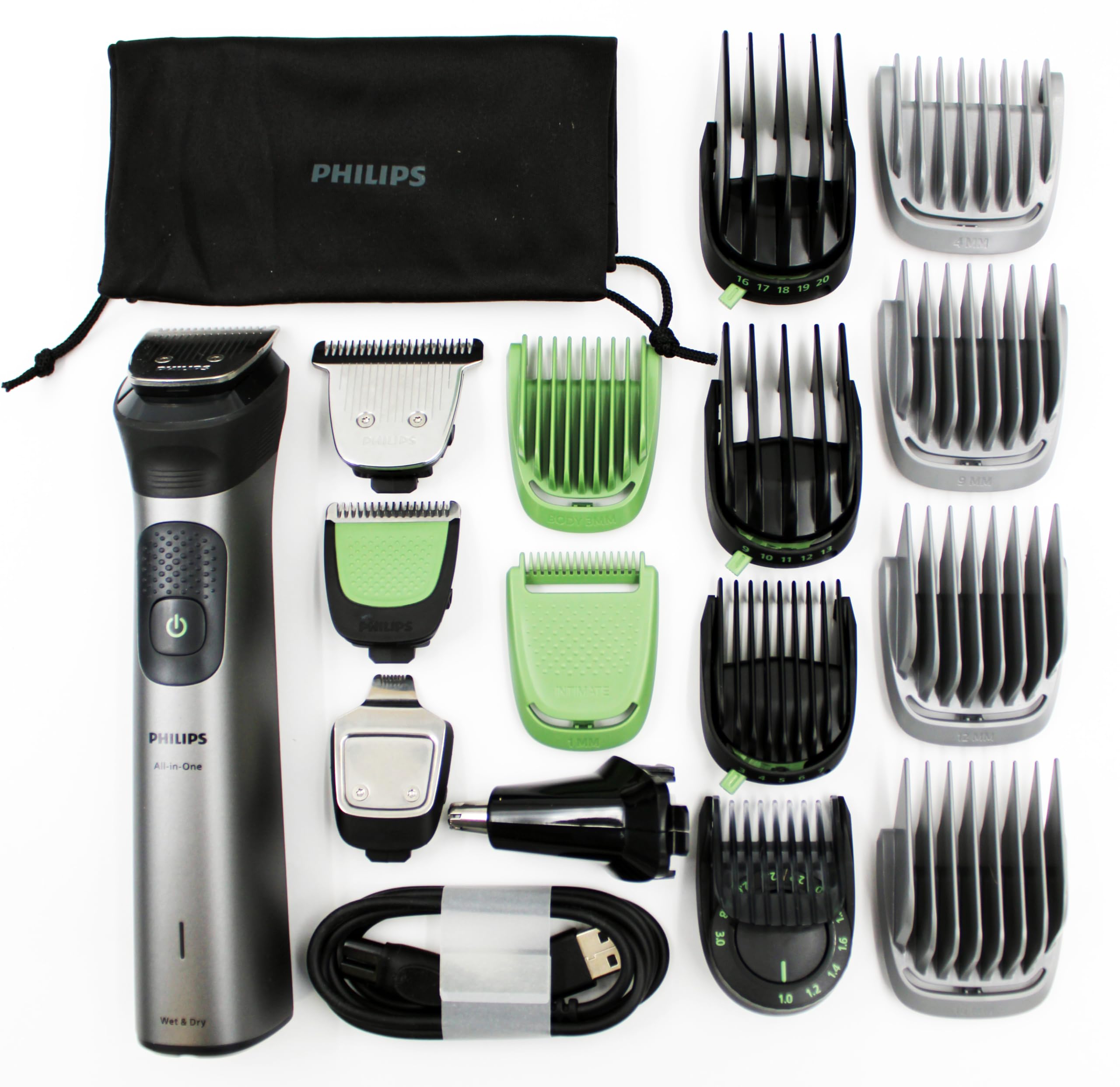 PHILIPS Multigroom Series 7000 All-in-One 17-teiliger Barttrimmer und Haarschneider für Gesicht, Kopf und Körper, selbstschärfende Metallklingen, 26 Längeneinstellungen (0,5-20 mm), Modell MG7951/15