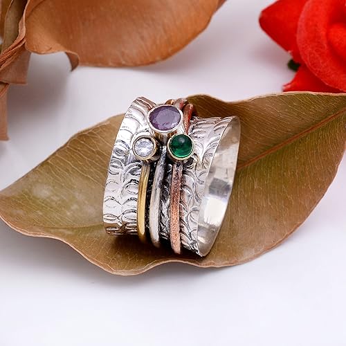 Miniatura 2 de Veracity Jewelry Sterling Silver Fidget Ring Spinner Ring Anxiety Relieving Rings For Women Men Unisex Meditation Thumb Worry Healing Rings Birthday