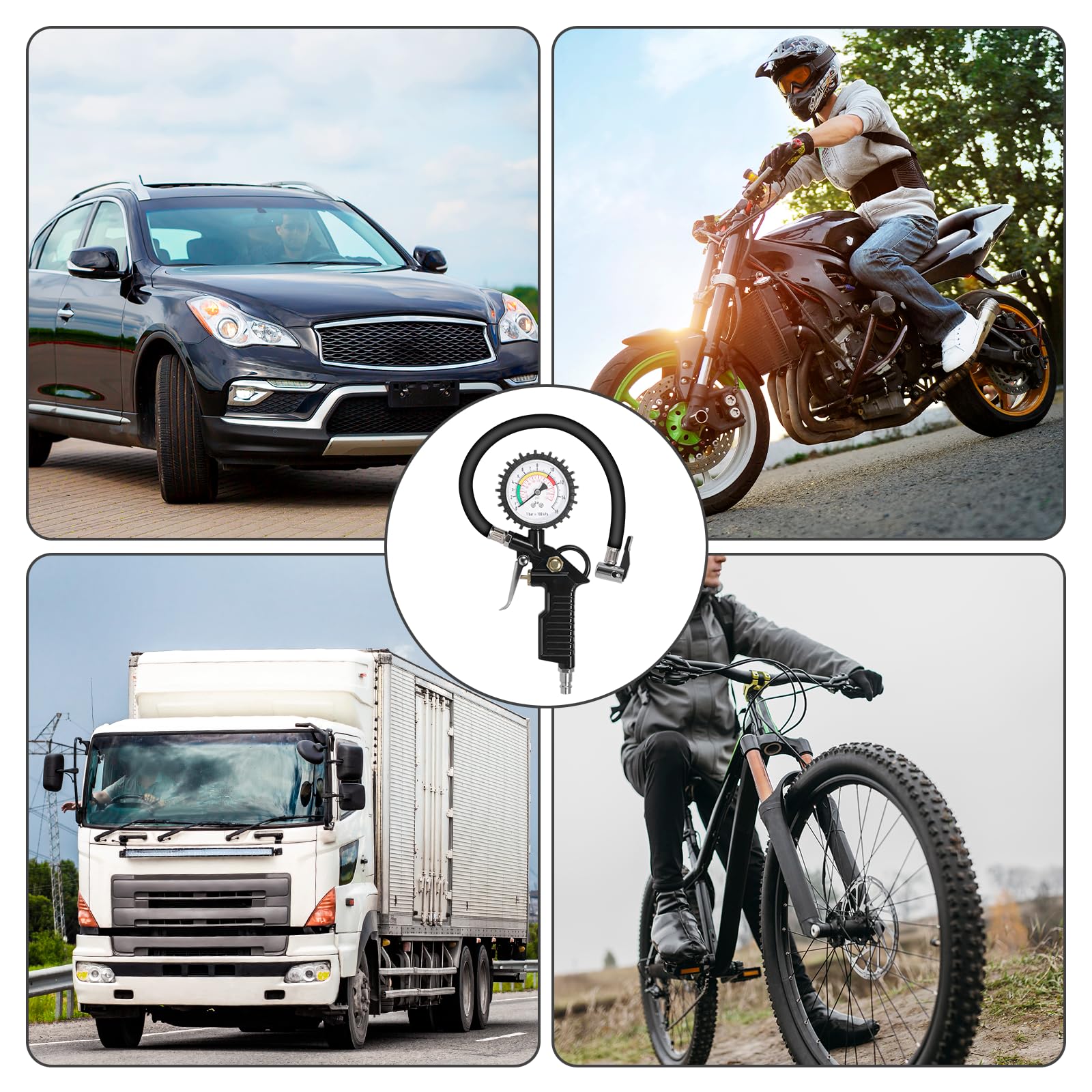 Manometre Pression Pneu, 220PSI Poignée Gonflage Avec Outil de Noyau de Valve, Gonfleur Pneu,Accessoires de Compresseur, pour Voiture, Moto, Camion, Vélo