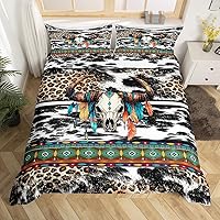 Vista 12 de Erosebridal Funda de edredón de piel de vaca marrón con estampado de vaca de las tierras altas, juego de ropa de cama occidental exótico azteca