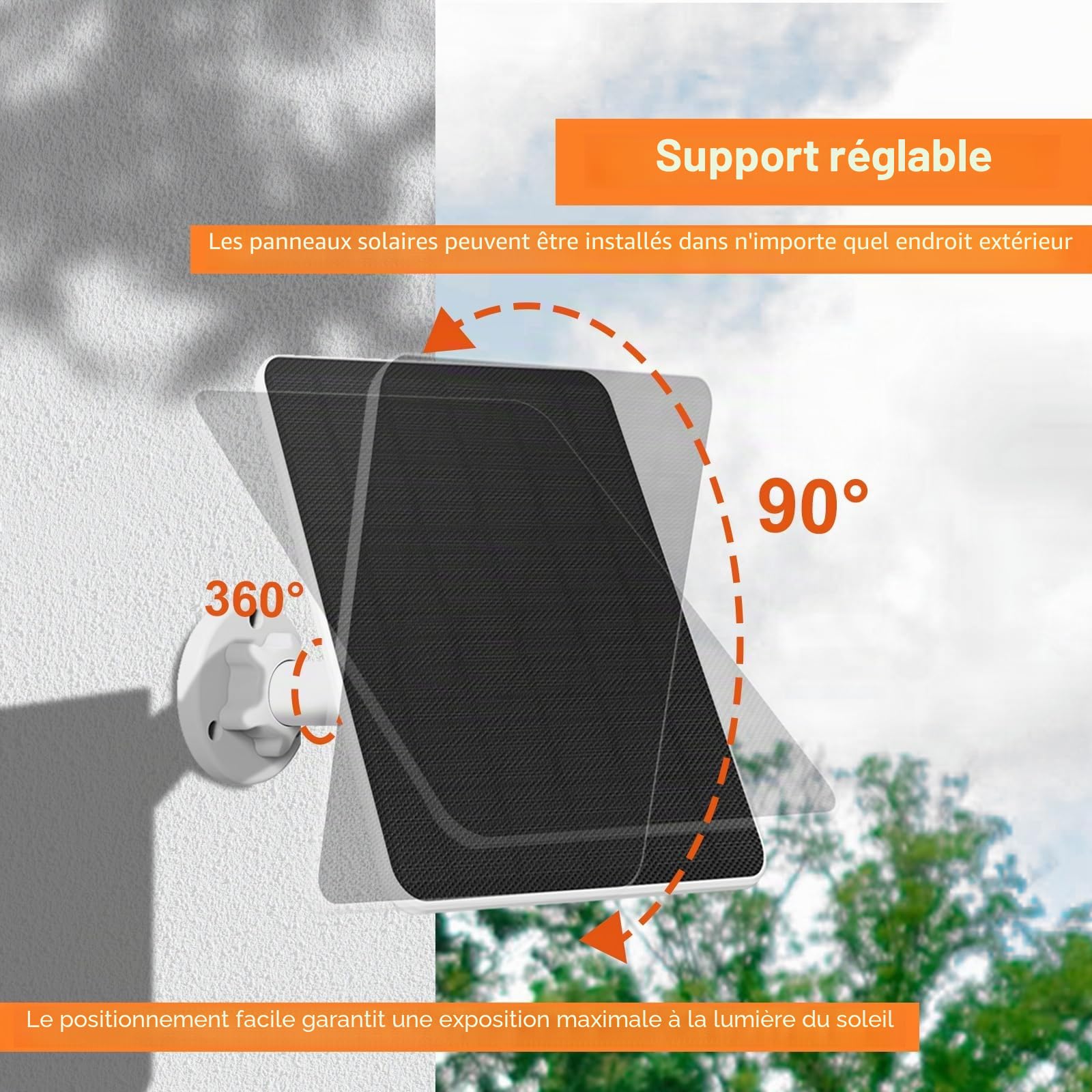 Panneau Solaire usb 6W pour Caméra de Sécurité DC 5V Rechargeable, Sonnette de Porte et Éclairage Extérieur avec Port USB-C, IP65, Câble de 3m (2 Pack)