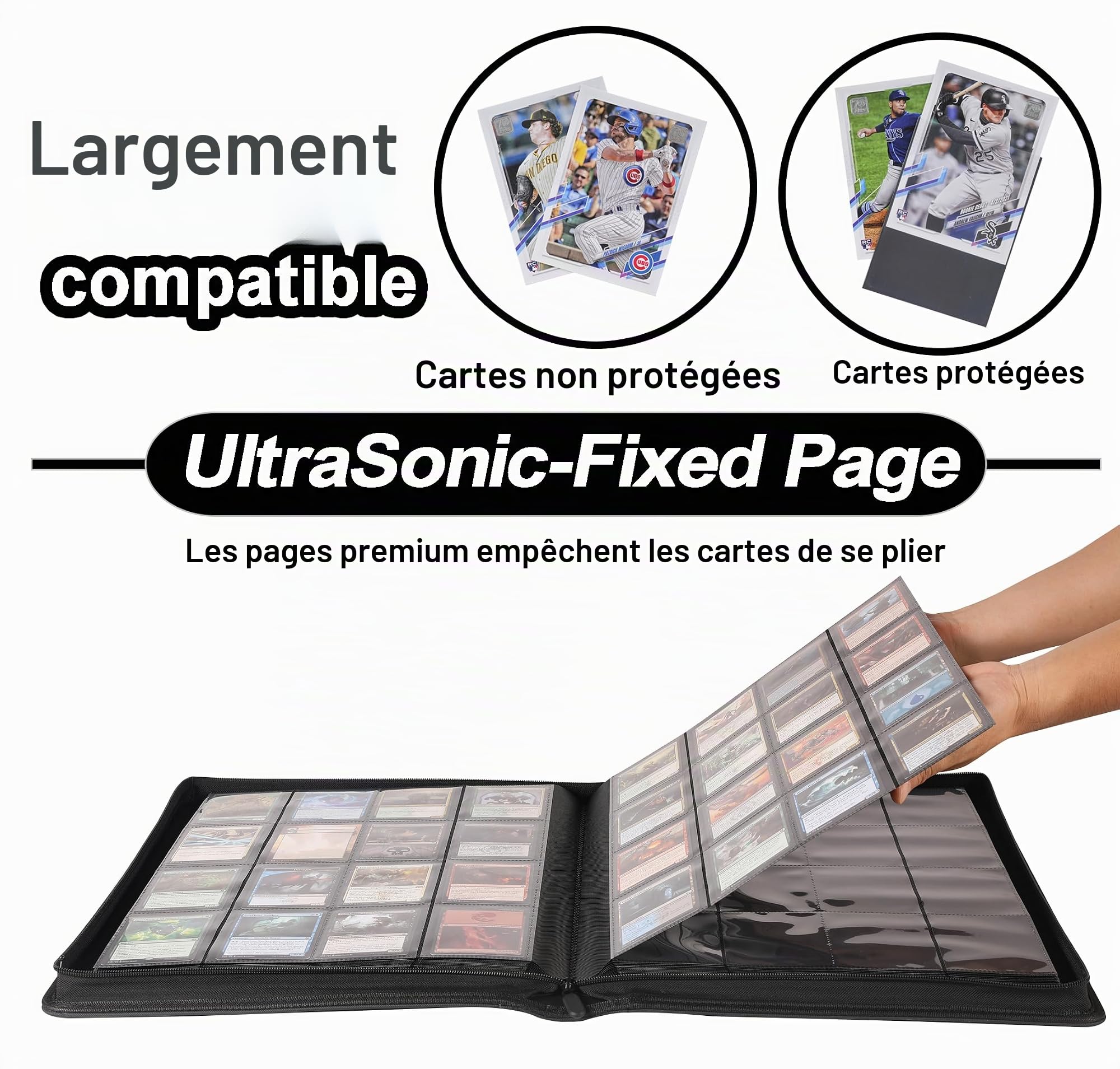 Classeur de cartes de qualité supérieure 16 pochettes – Peut contenir 1600 cartes, album de cartes sans anneaux de 10 x 10 cm avec pochettes pour cartes à collectionner et cartes de sport (modèle C