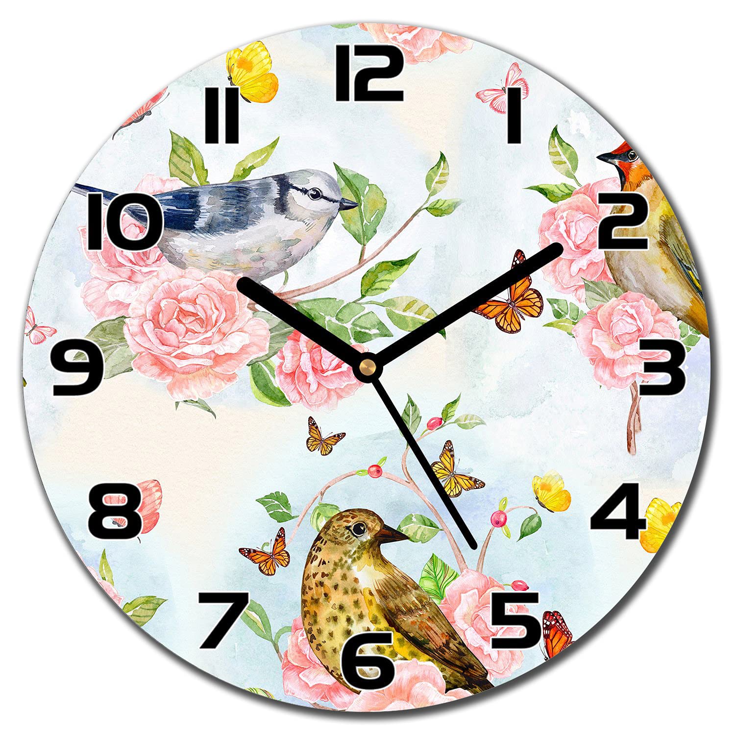 Horloge en verre 30 cm de cuisine moderne et salon décoratif imprimé floral