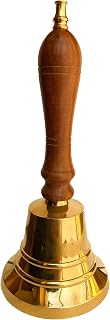 Tischglocke aus Messing mit Holzgriff, 18 cm hoch - Hängend, Gold, Klassisch, Weihnachten