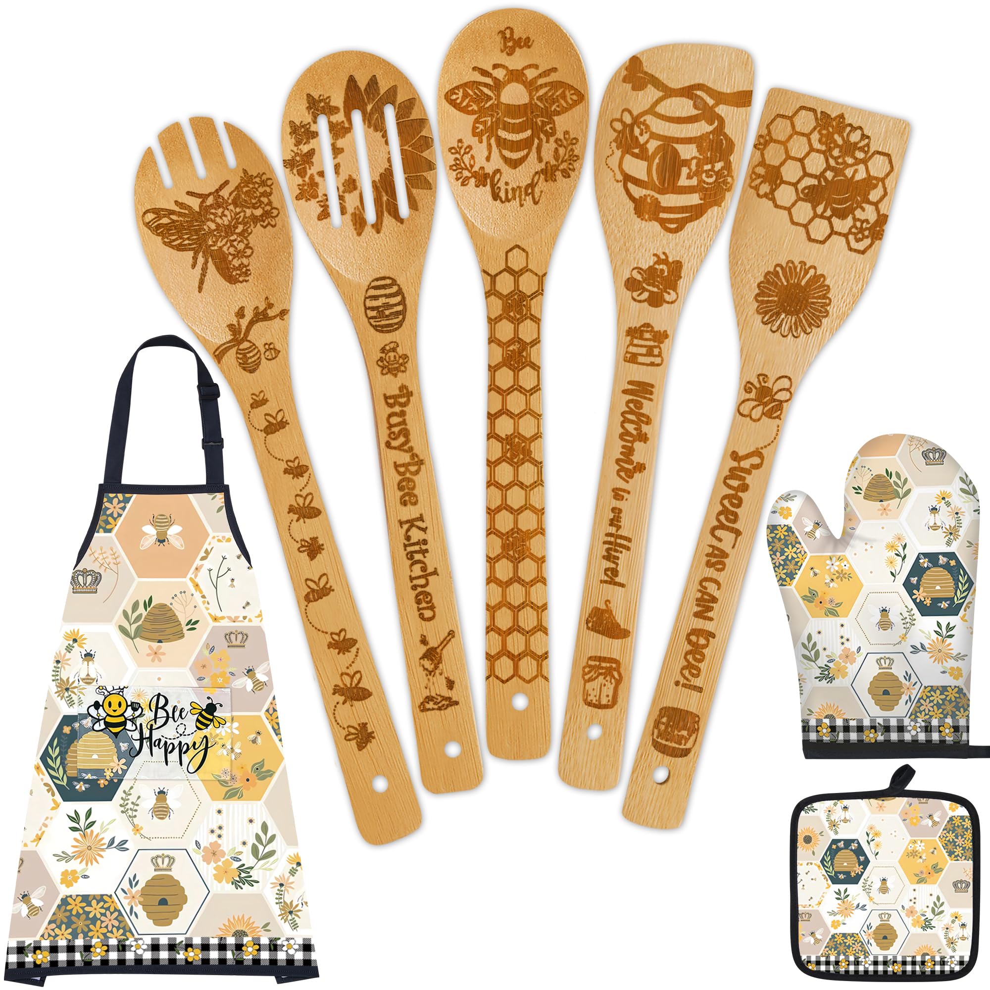 Wimabuden Juego de cucharas de madera de bambú para cocinar (abeja)