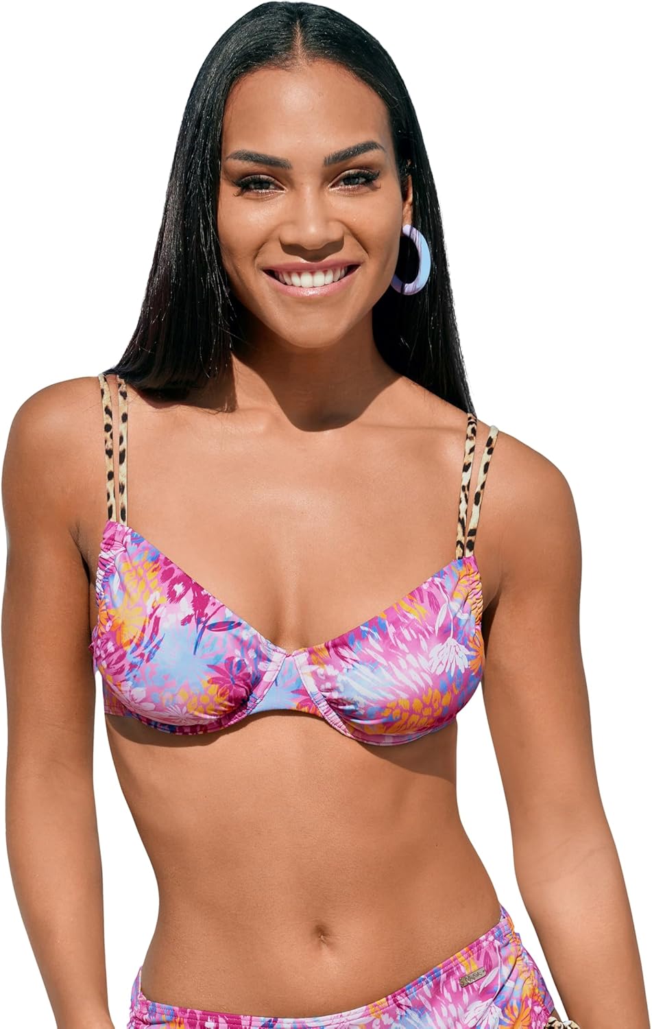 LASCANA Women's Leopard Floral Underwire Bikini Top