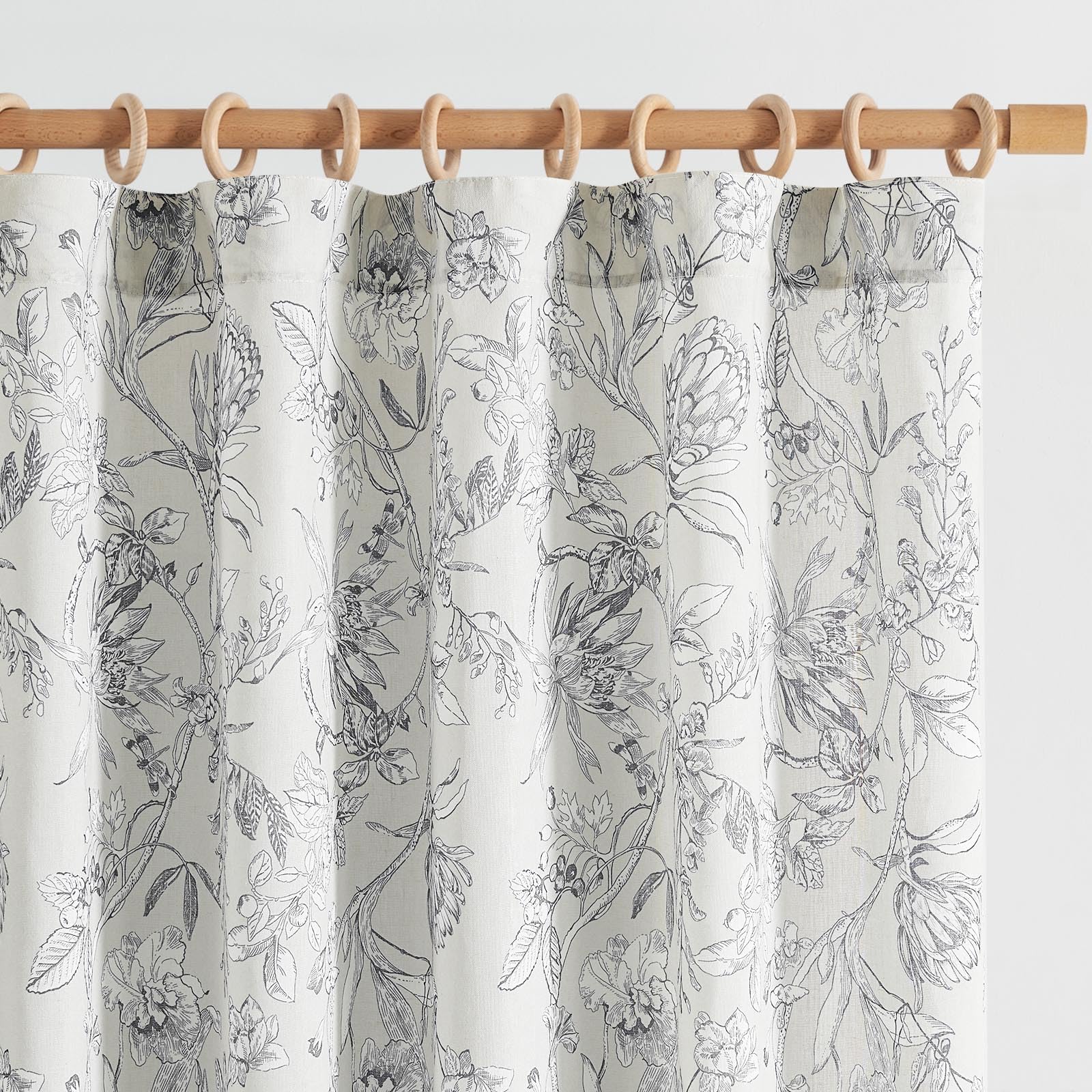 jinchan Linen Curtains Floral 63 Inch Length Grey Curtains for Living Room Flax Farmhouse Curtains Flower Curtain Set Rod Pocket Back Tab 2 Panels Floral Window Gray Curtains