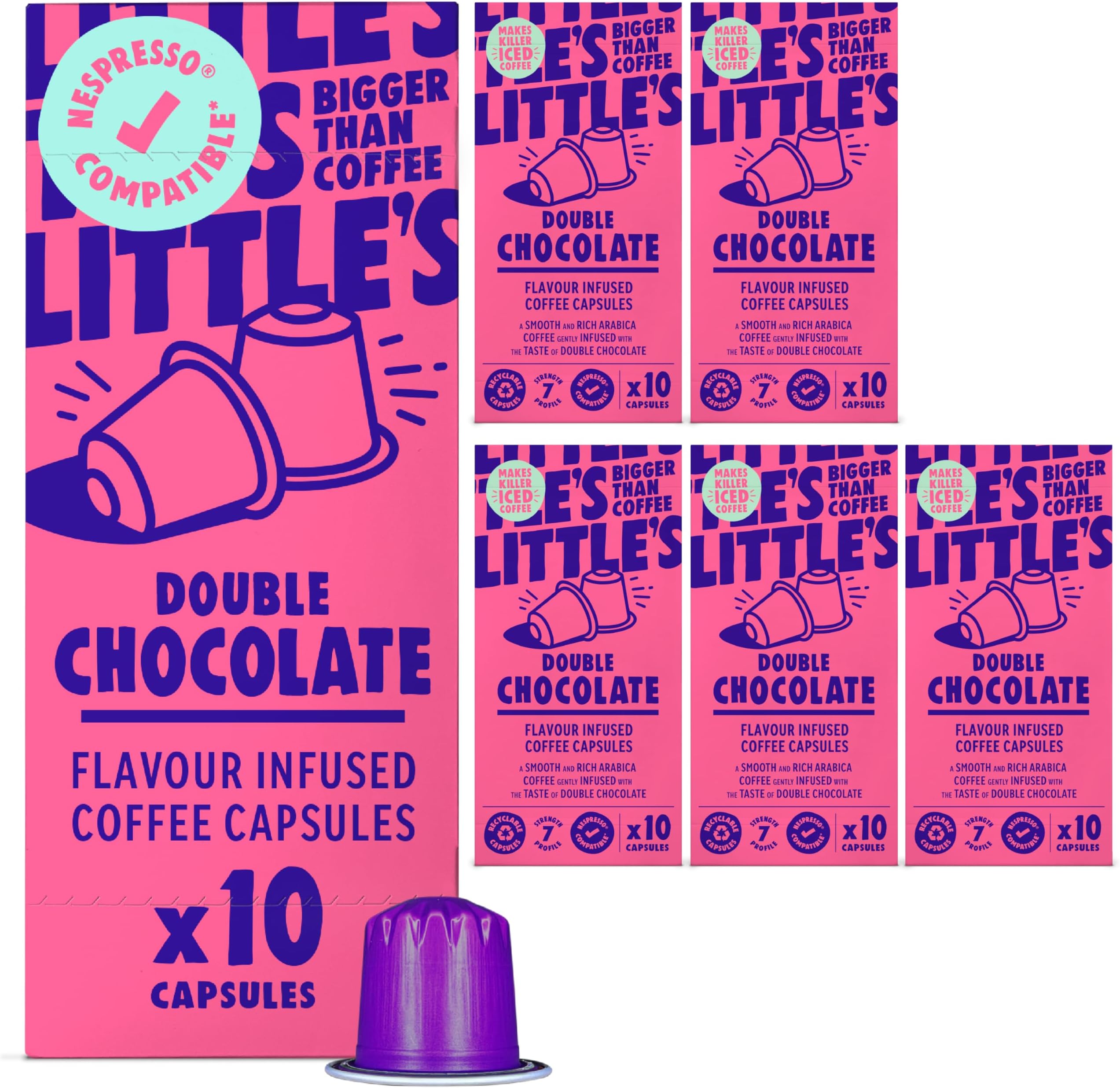 – Little's Double Chocolate Flavour Nespresso Compatible Coffee Capsules, 10 x 6 pack (60 Capsules) - Nespresso Compatible Coffee Pods - Vegan Friendly, Low Calories, No Added Sugar